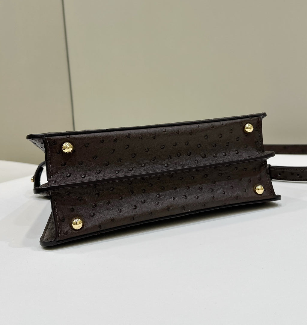 FENDI Peekaboo Ostrich Leather Accordion Handbag