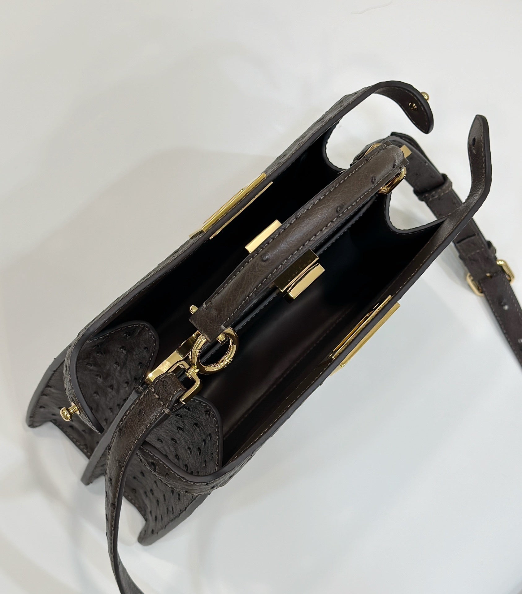 FENDI Peekaboo Ostrich Leather Accordion Handbag