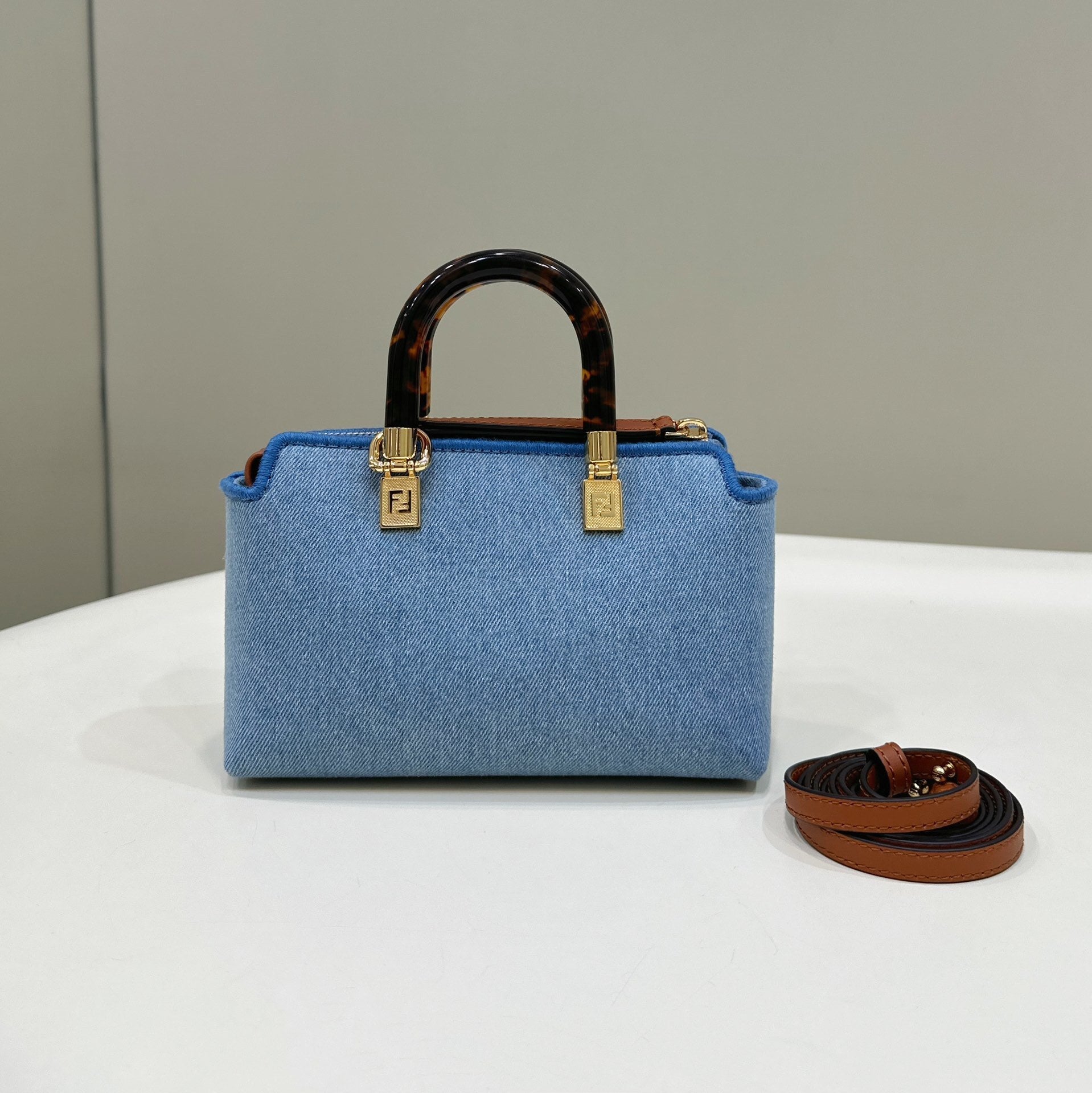 FENDI By The Way Mini Boston Denim Handbag