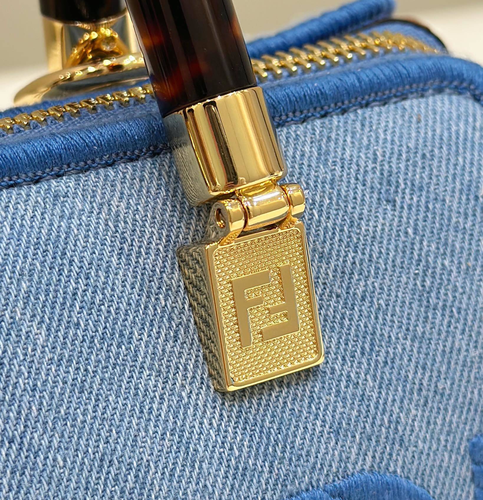 FENDI By The Way Mini Boston Denim Handbag