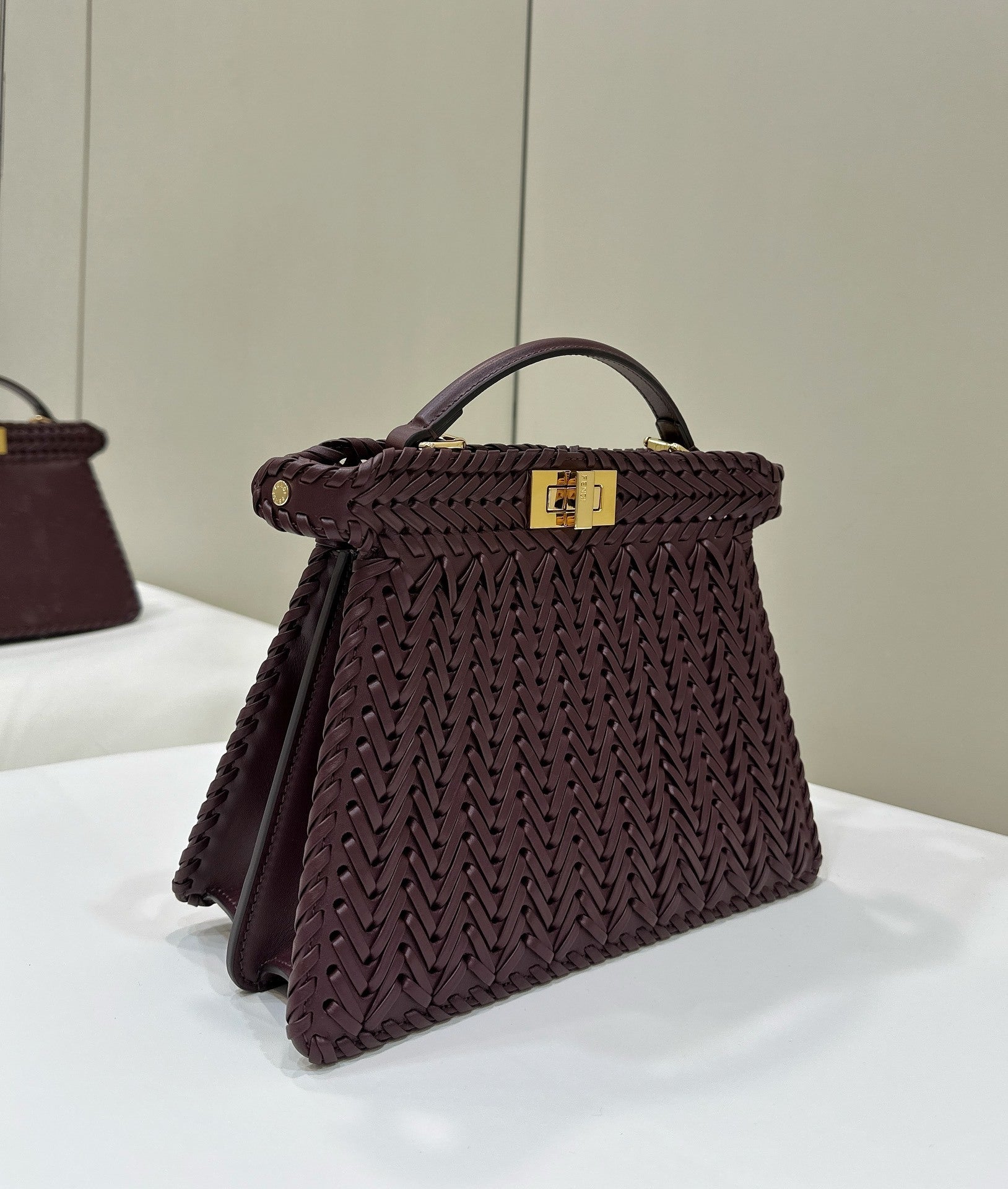 FENDI Woven Leather Handbag Large