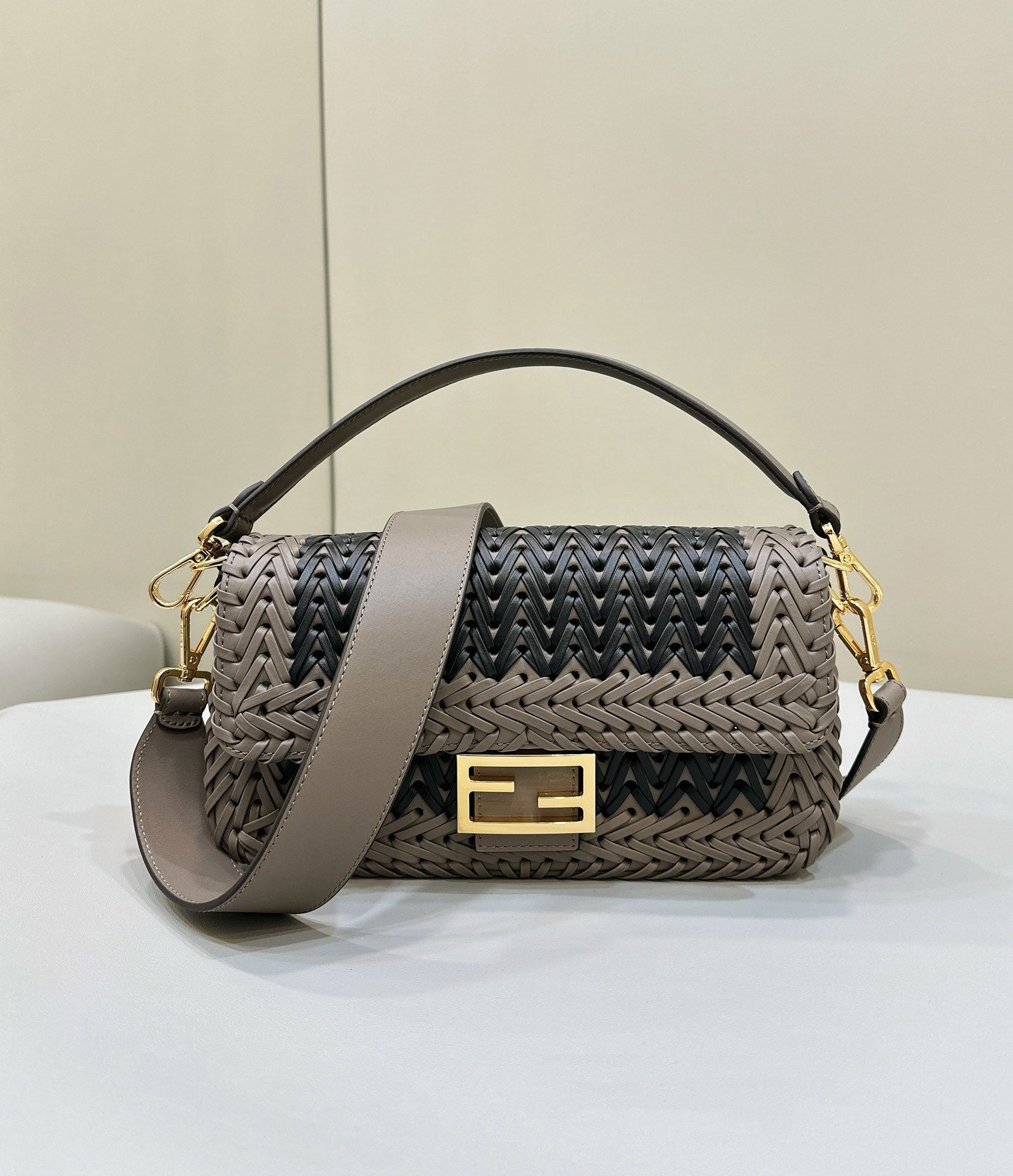 FENDI Baguette Woven Leather Handbag