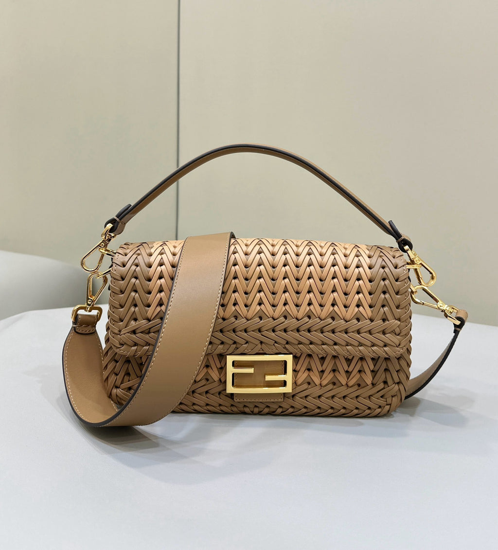 FENDI Baguette Woven Leather Handbag