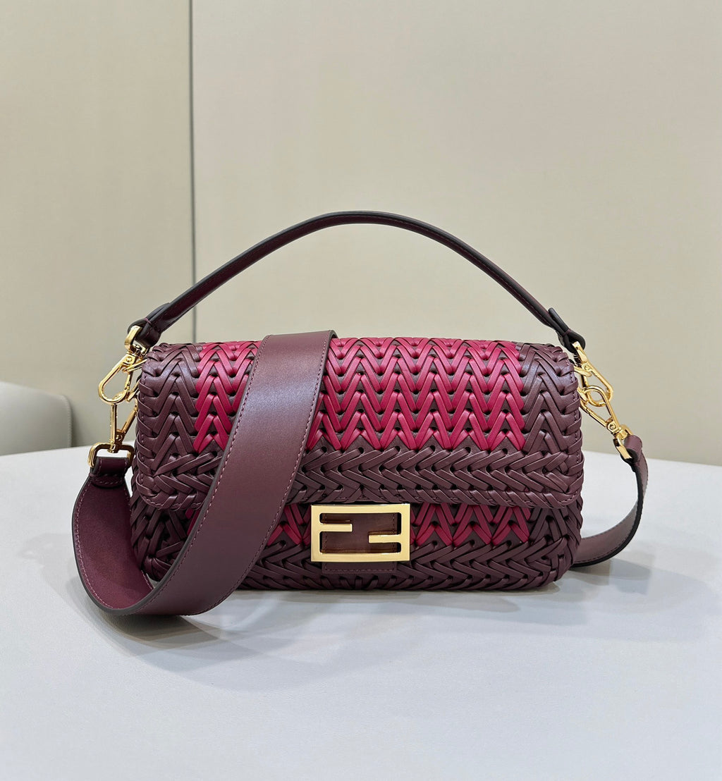 FENDI Baguette Woven Leather Handbag
