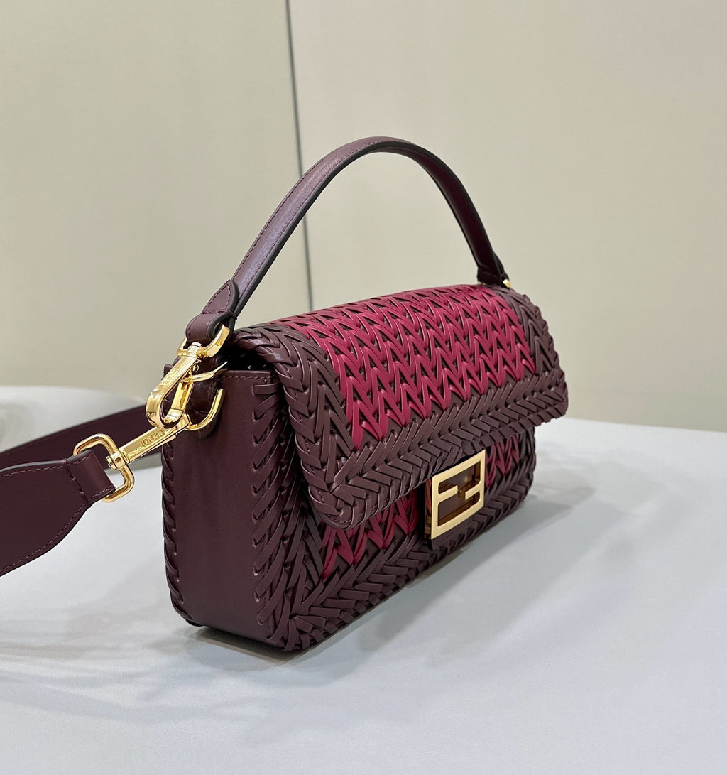 FENDI Baguette Woven Leather Handbag