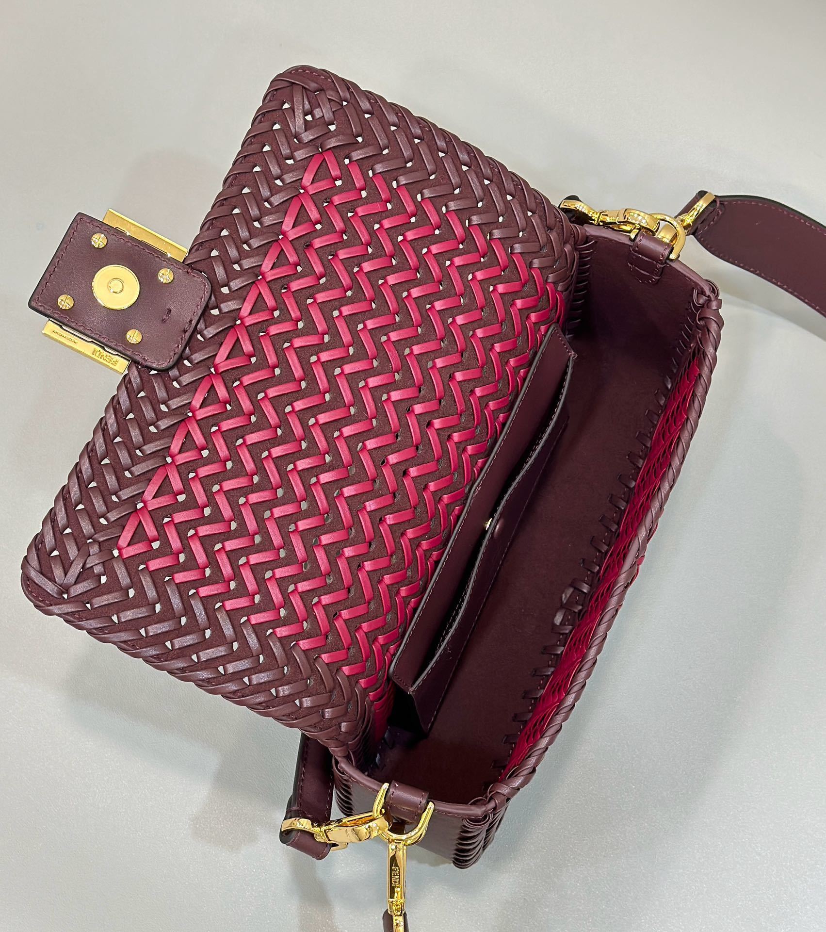 FENDI Baguette Woven Leather Handbag