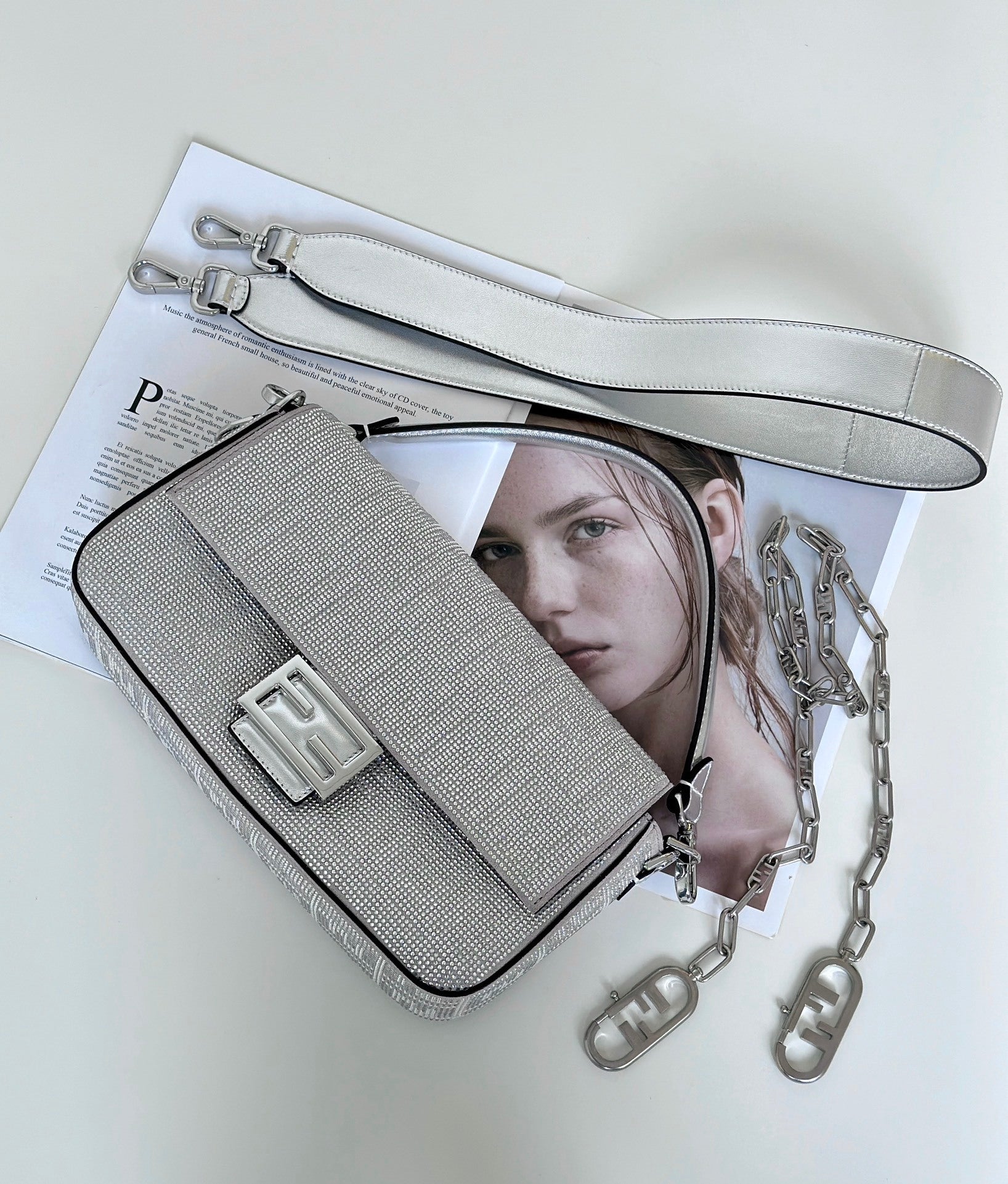 FENDI Baguette Medium Crystal-Embellished Handbag