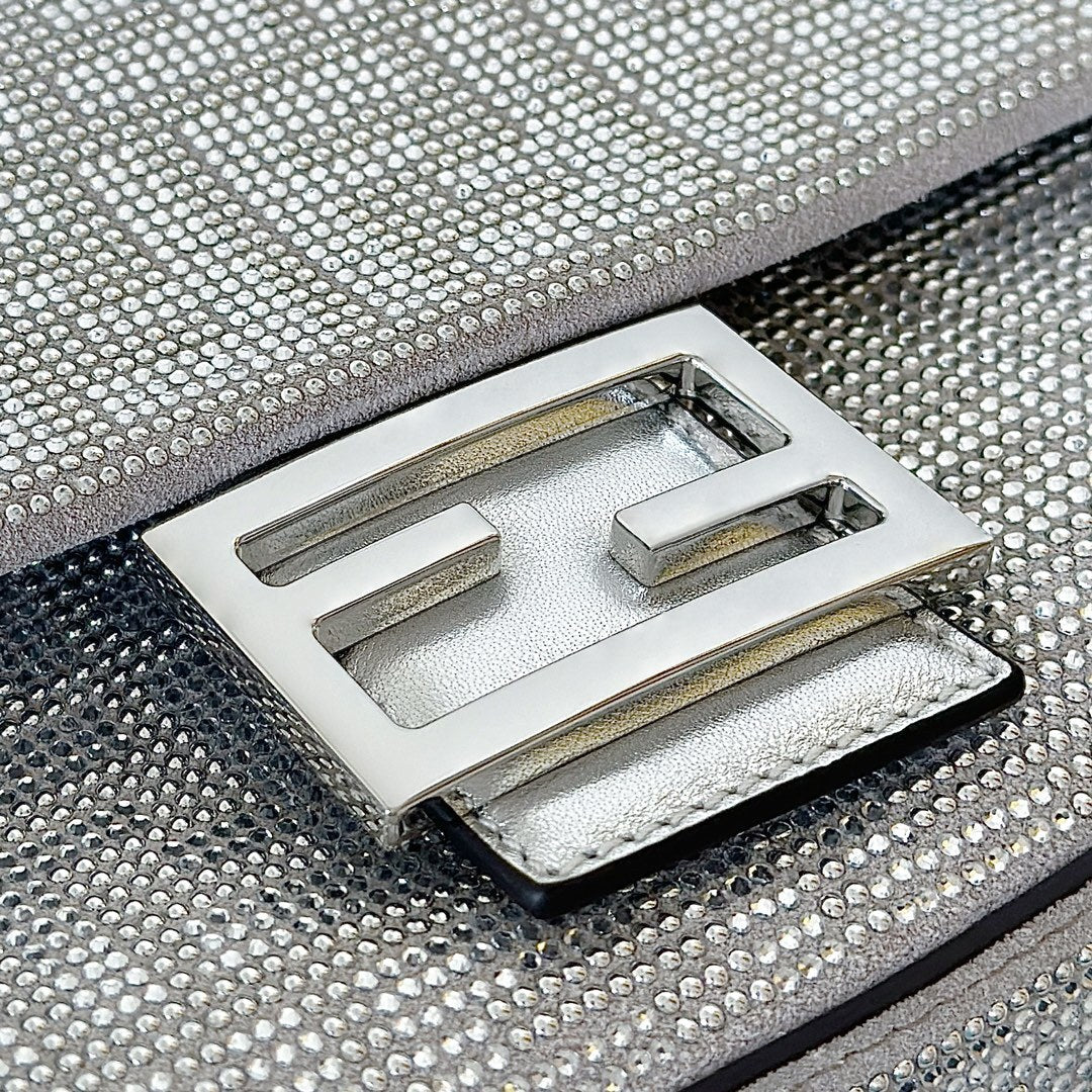 FENDI Baguette Medium Crystal-Embellished Handbag