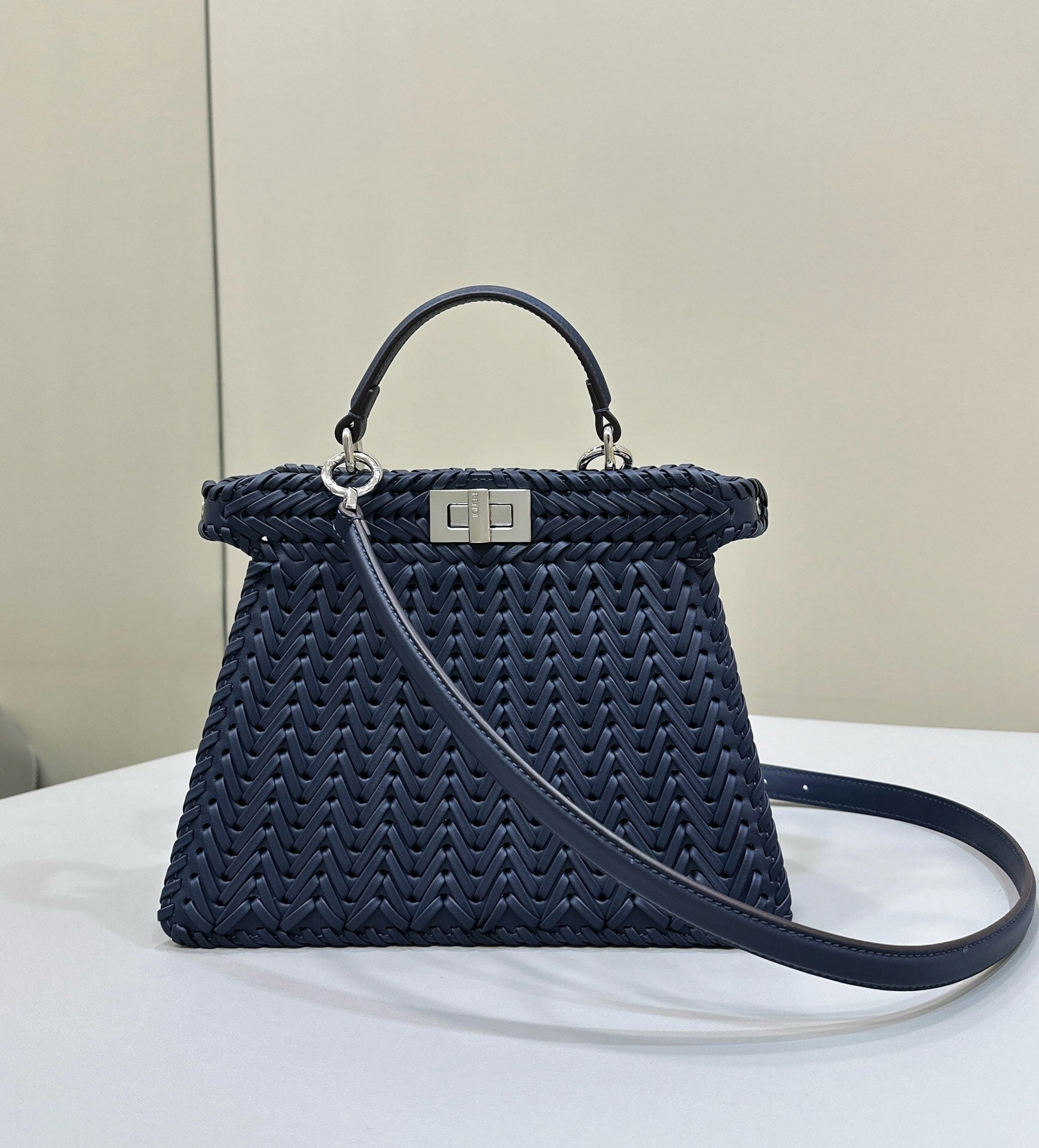 FENDI Peekaboo ISeeU Woven Leather Handbag