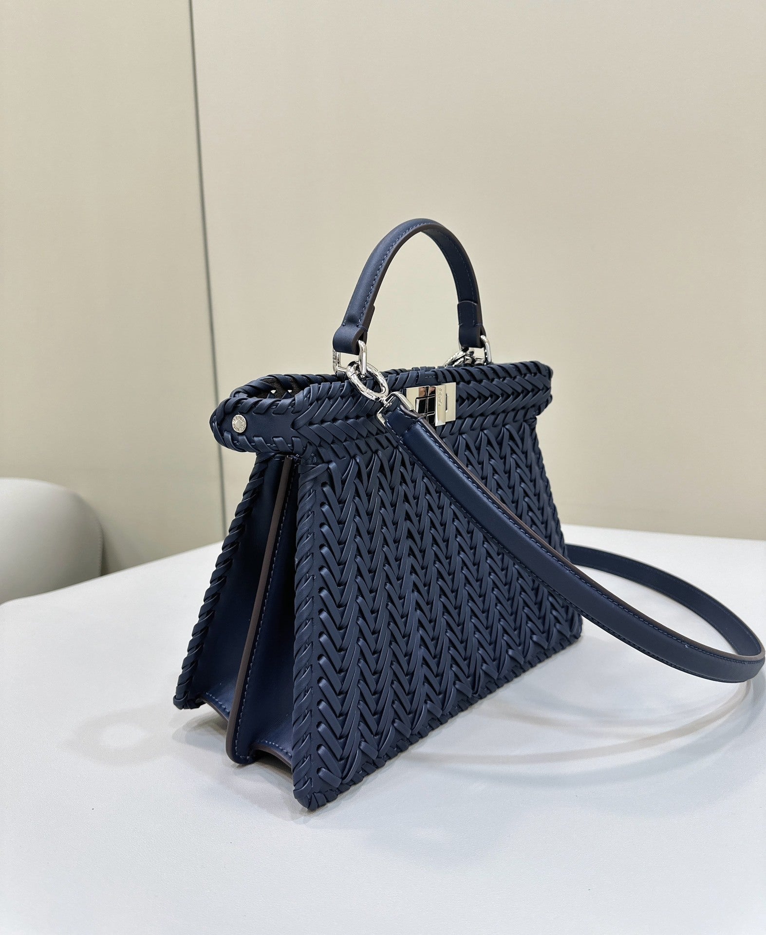 FENDI Peekaboo ISeeU Woven Leather Handbag