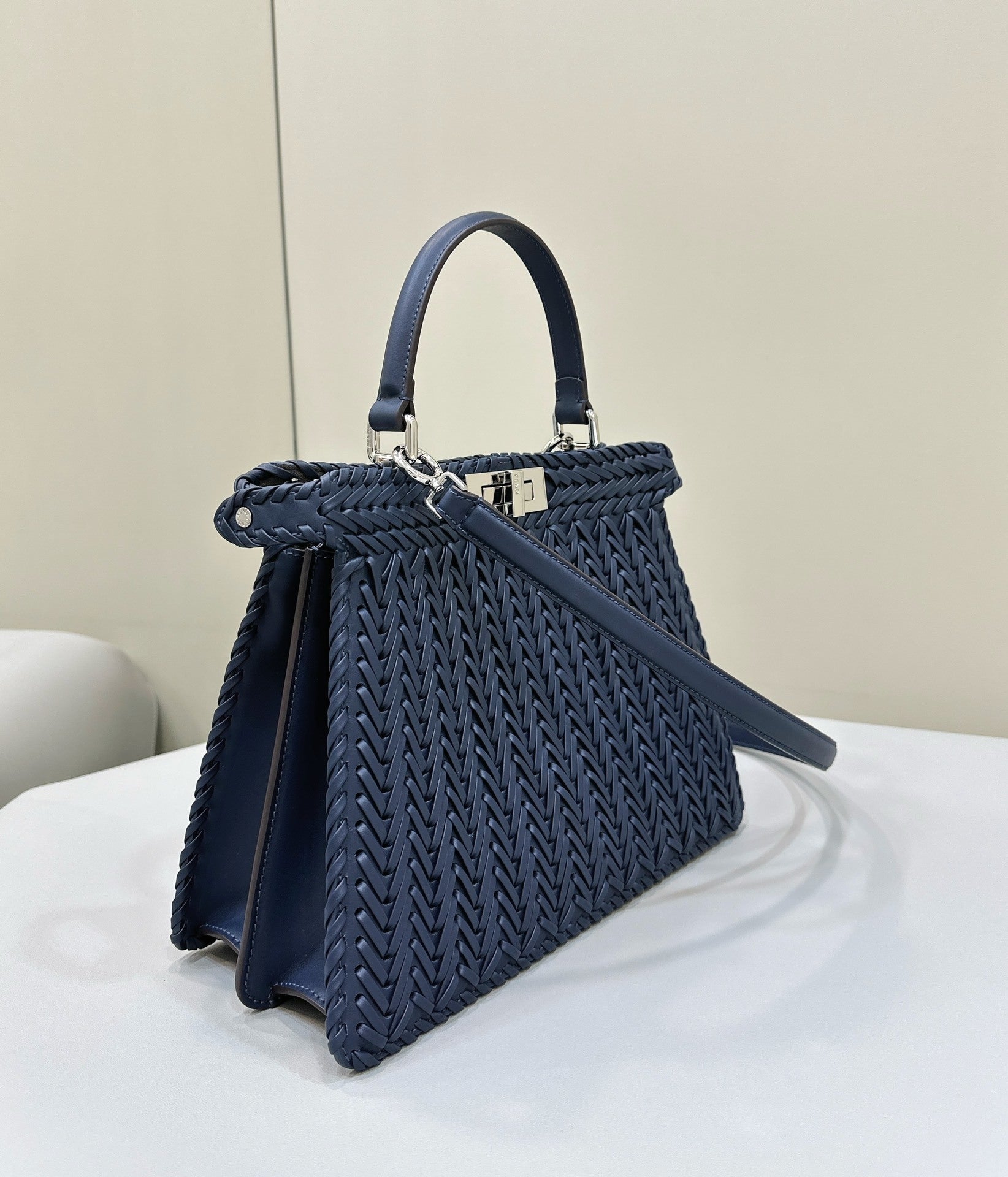 FENDI Peekaboo ISeeU Woven Leather Handbag Large