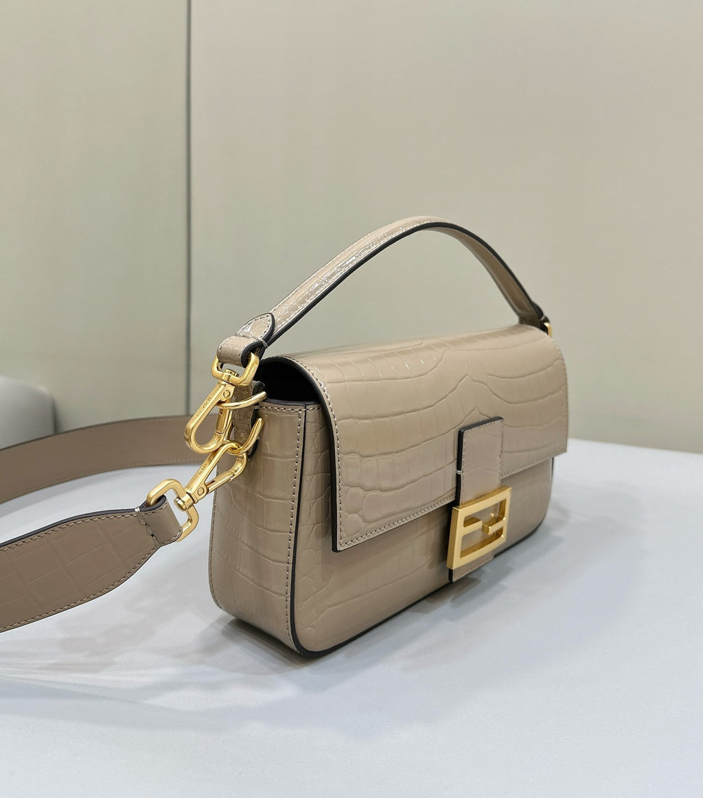 FENDI Baguette Medium Croc-Embossed Handbag
