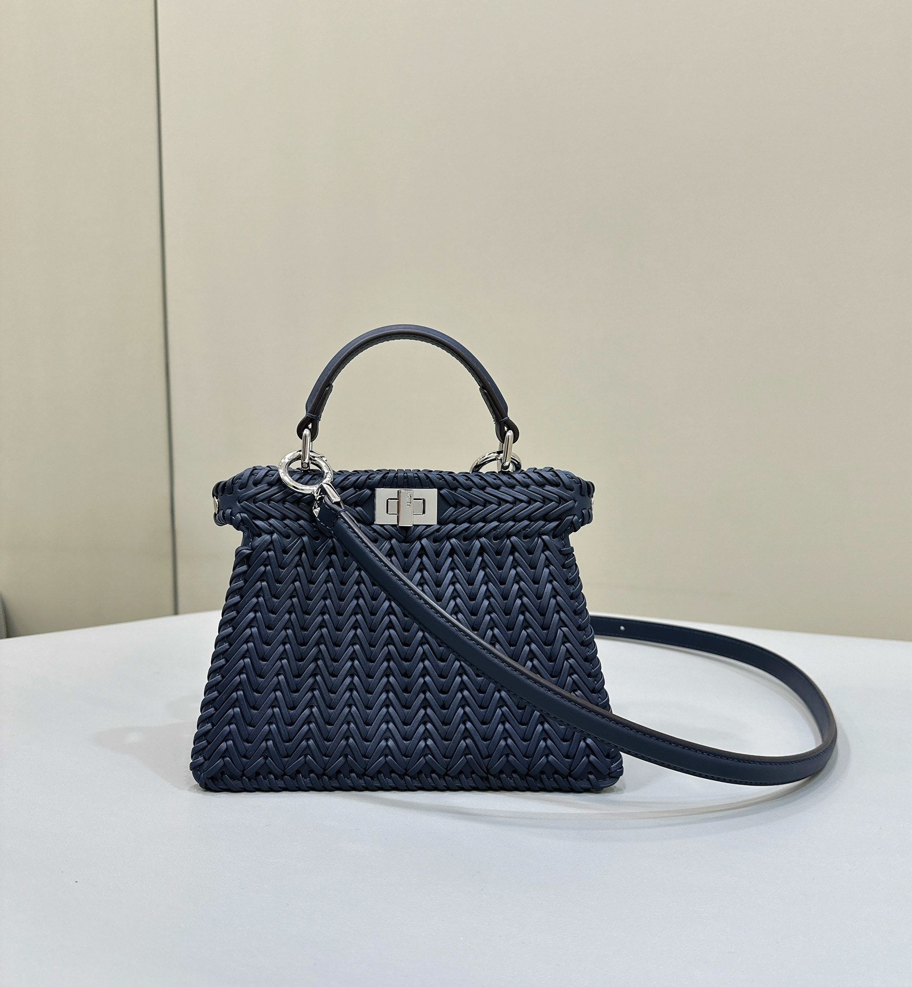 FENDI Peekaboo ISeeU Woven Leather Petite Handbag