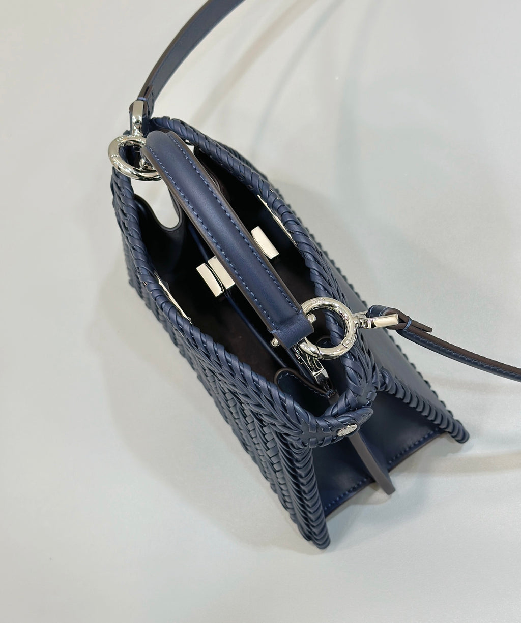 FENDI Peekaboo ISeeU Woven Leather Petite Handbag