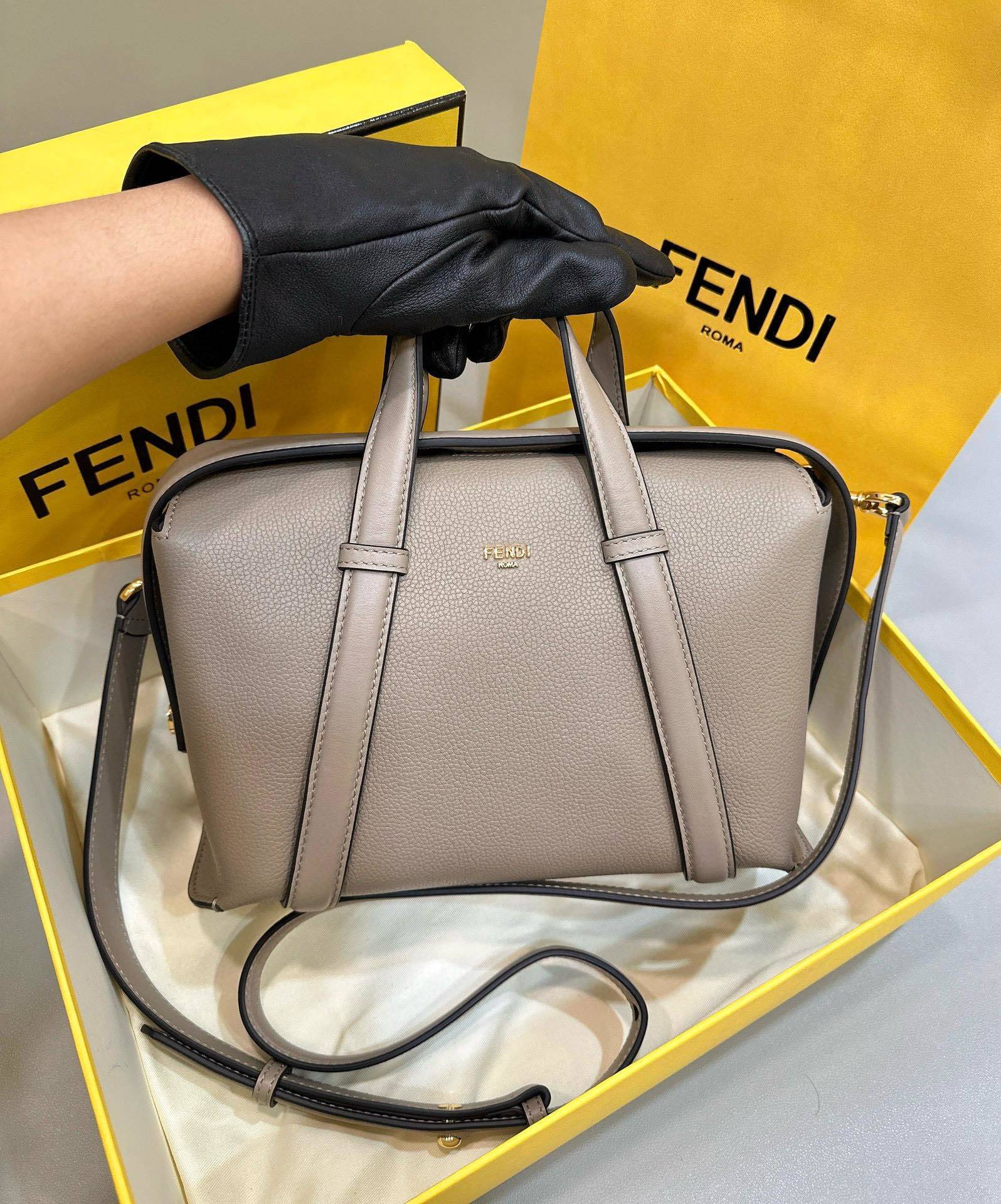 FENDI Boston Leather Handbag
