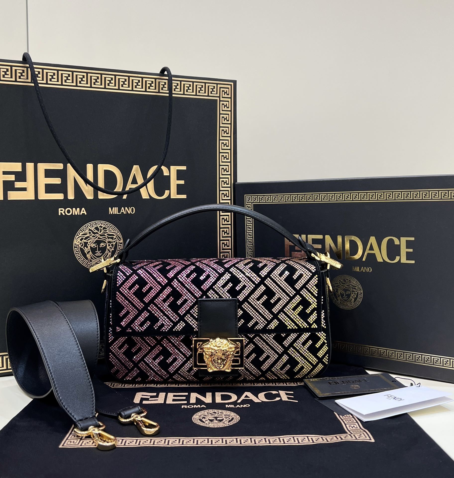 FENDI Crystal-Embellished Baguette Handbag