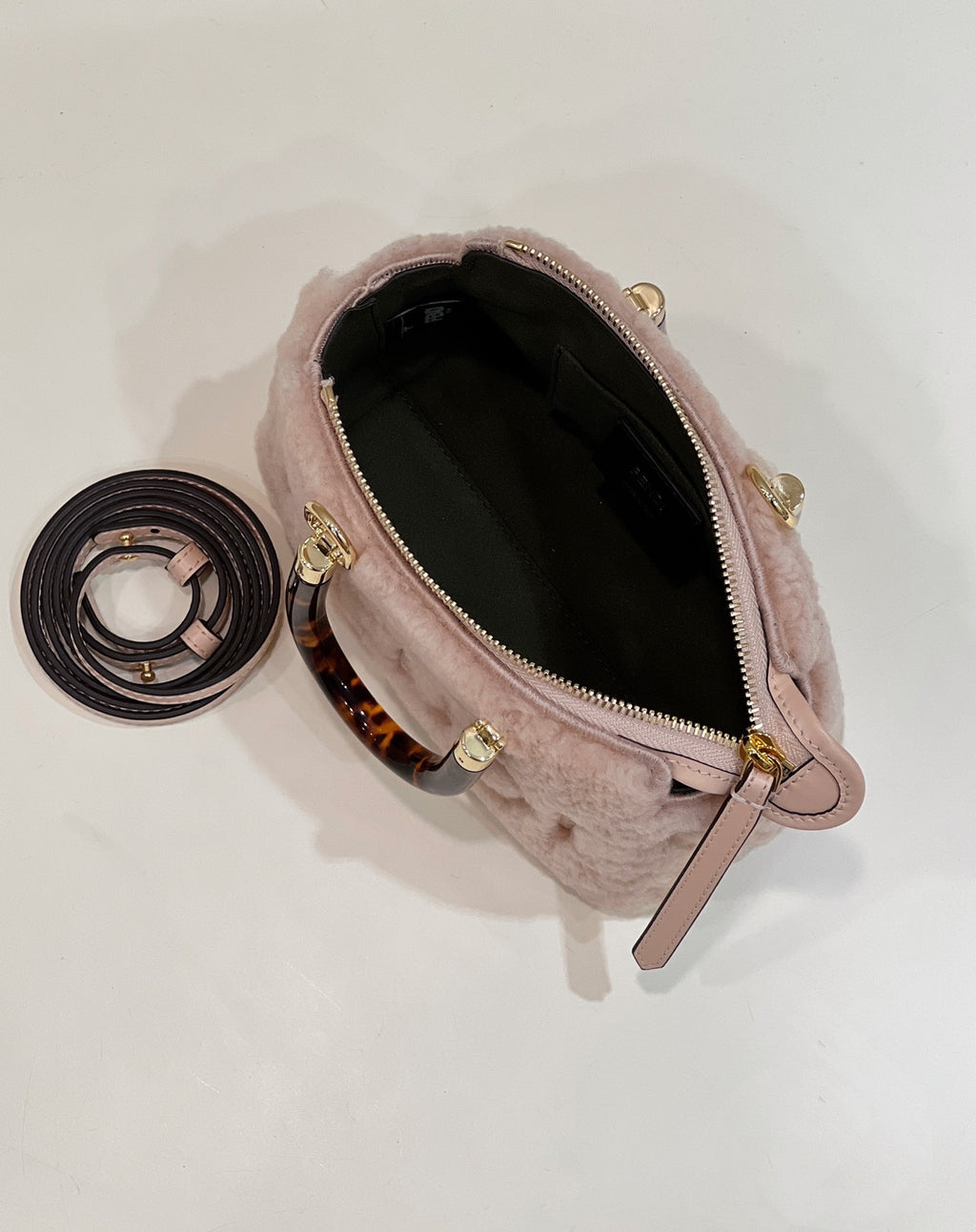 FENDI By The Way Mini Boston Shearling Handbag