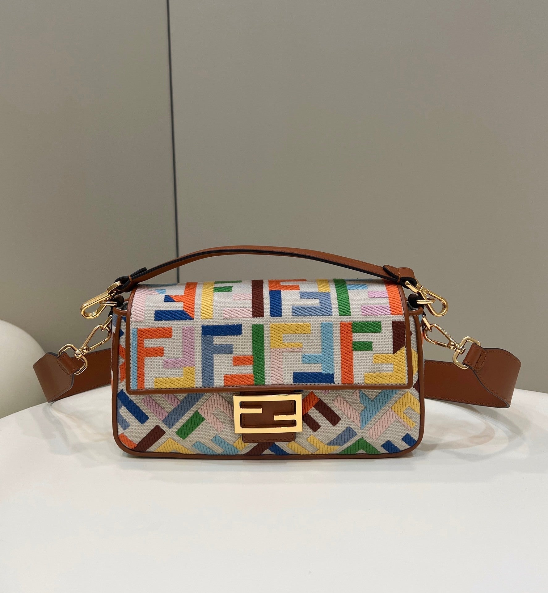 FENDI Baguette Rainbow Embroidered Handbag