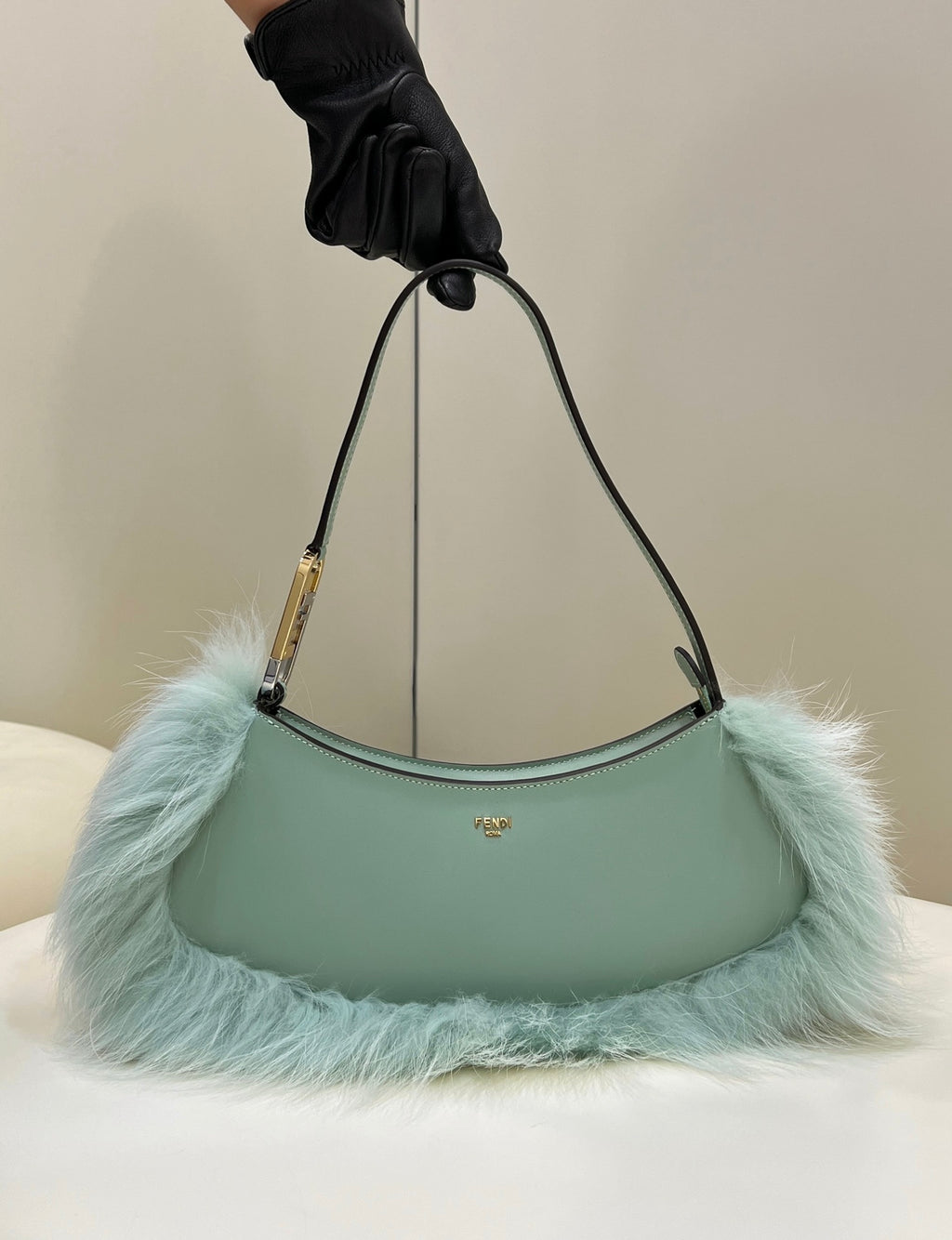 FENDI O’Lock Fur-Trim Underarm Bag