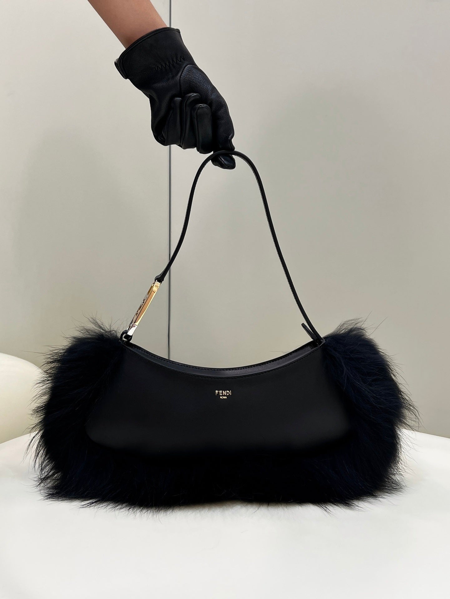 FENDI O’Lock Fur-Trim Underarm Bag