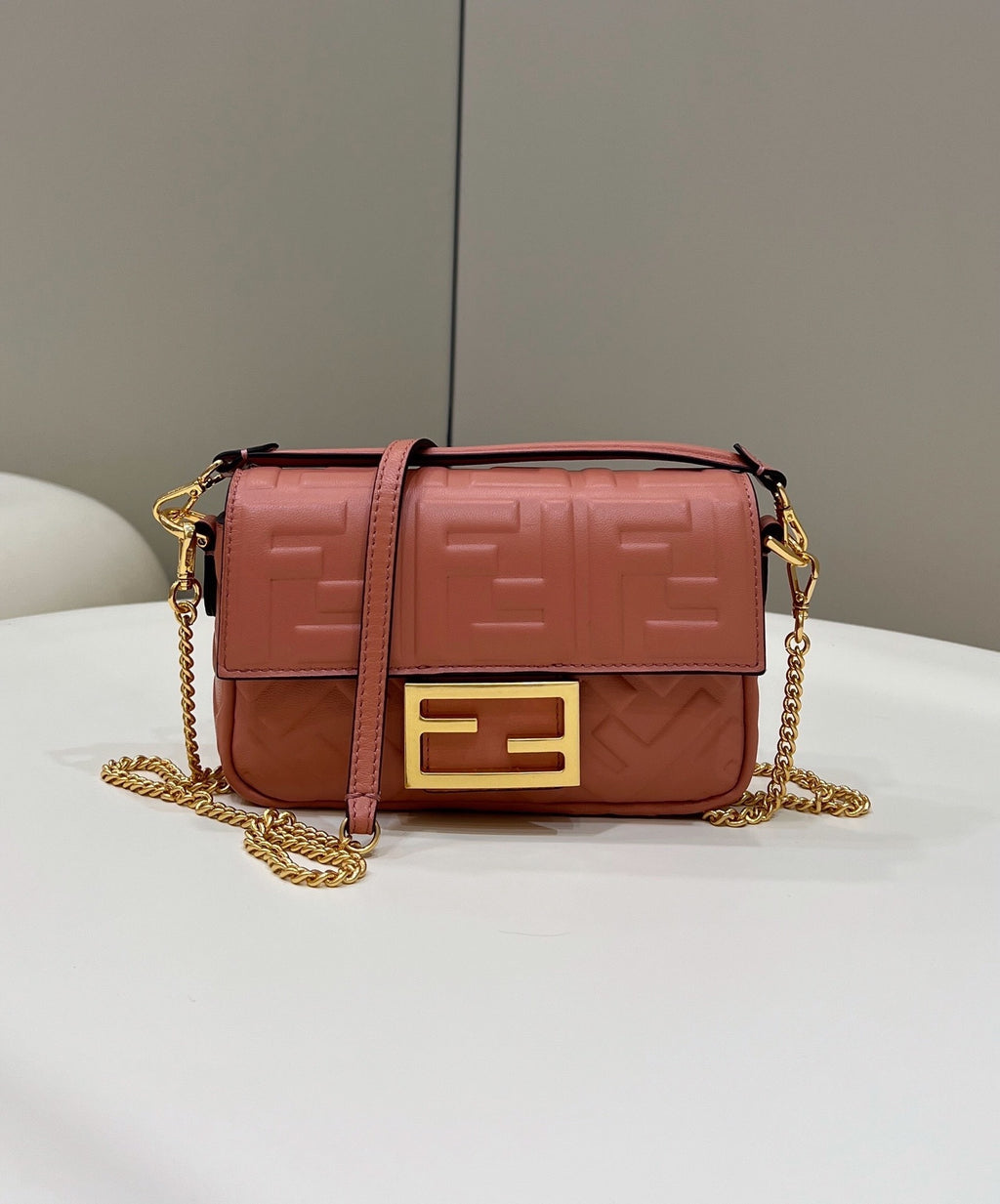 FENDI Mini Baguette Shearling Handbag