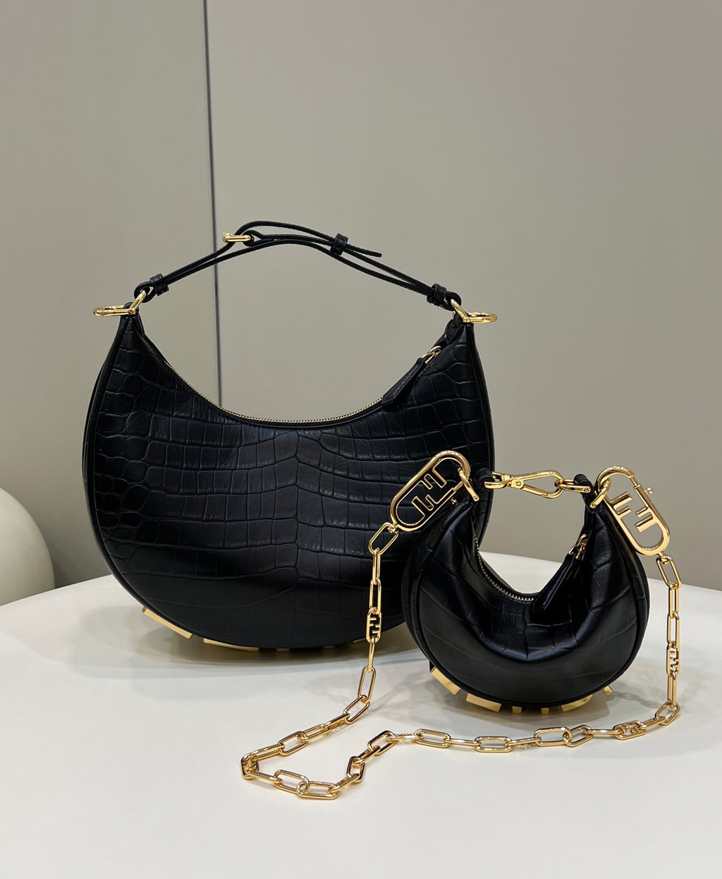 FENDI Fendigraphy Croc-Embossed Handbag