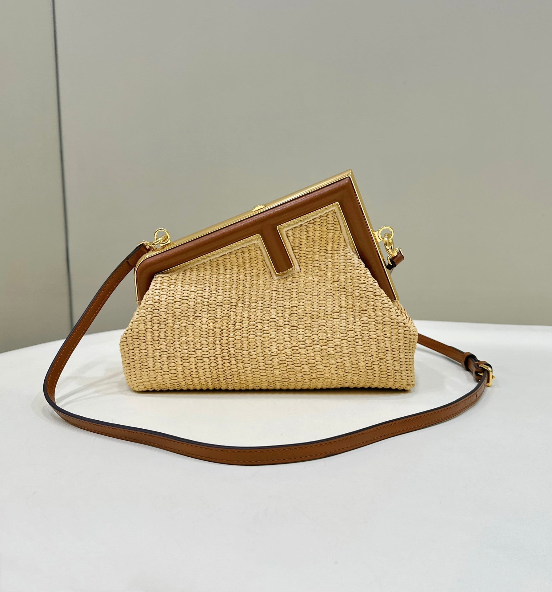 FENDI First Raffia Woven Clutch