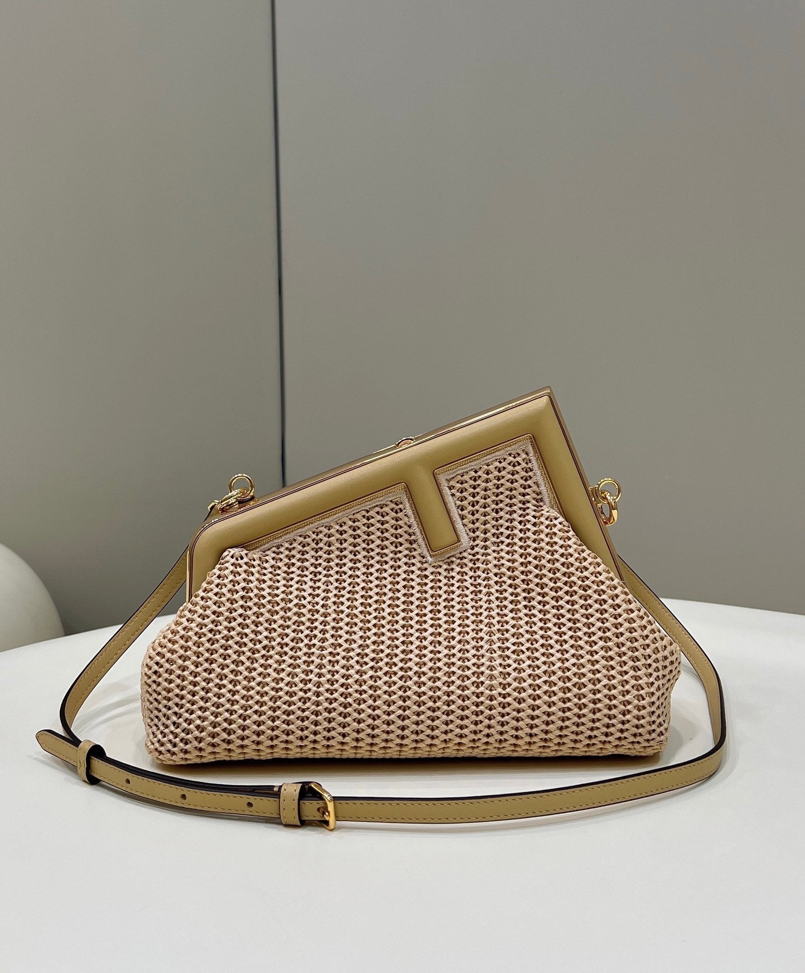 FENDI First Raffia Woven Clutch