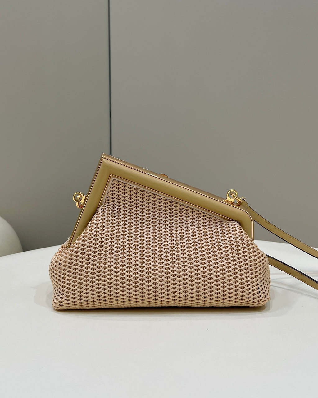 FENDI First Raffia Woven Clutch