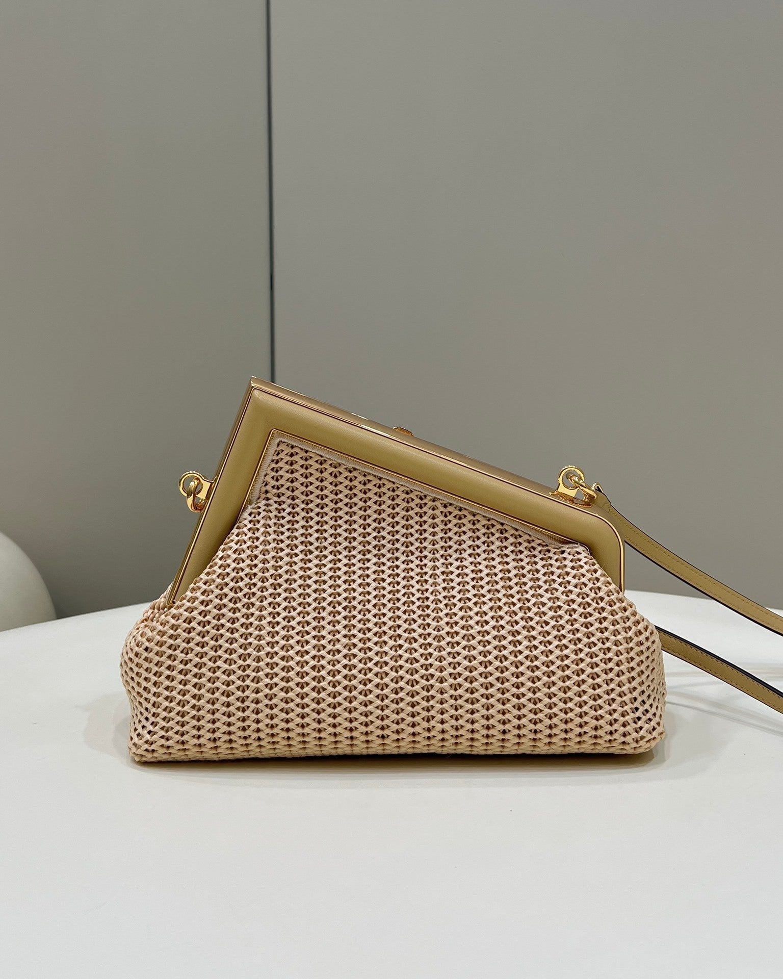 FENDI First Raffia Woven Clutch