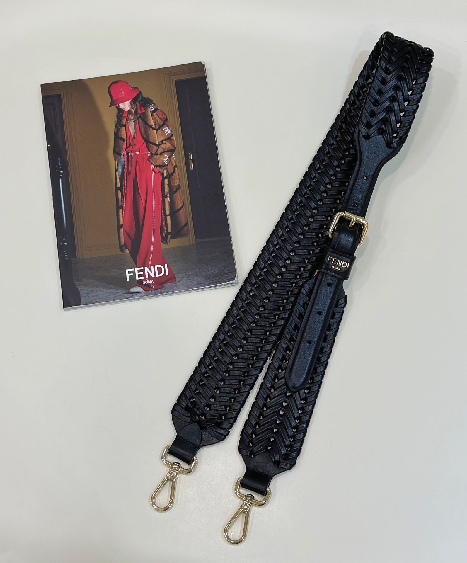 FENDI Woven Leather Shoulder Strap