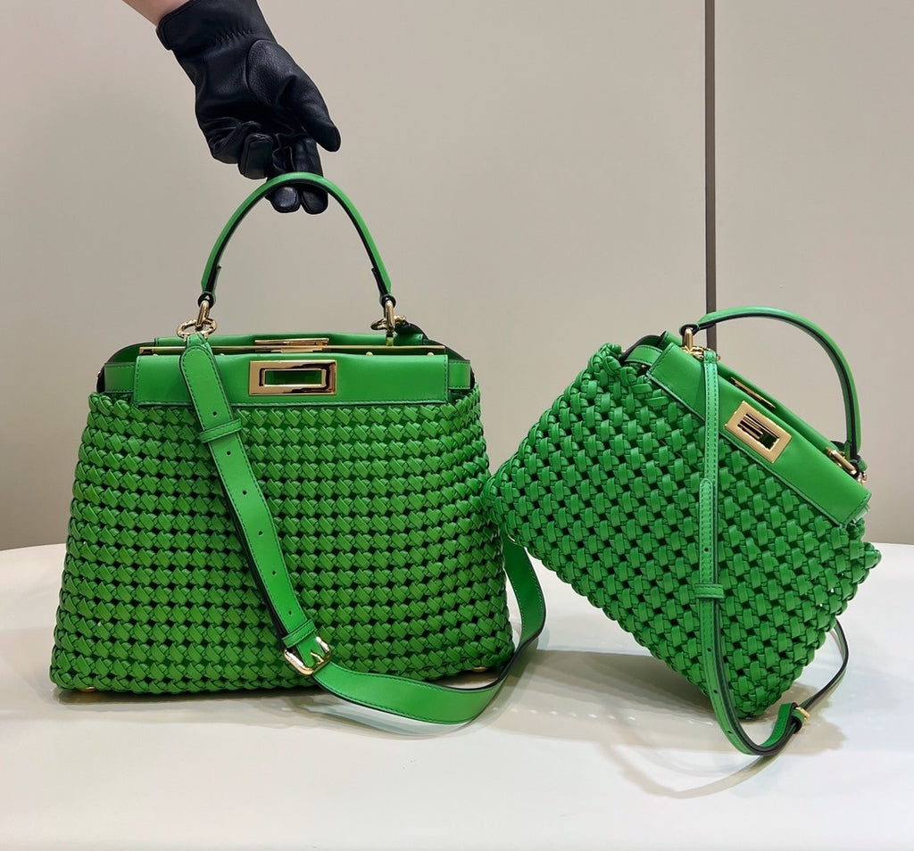 FENDI Peekaboo Handwoven Leather Handbag