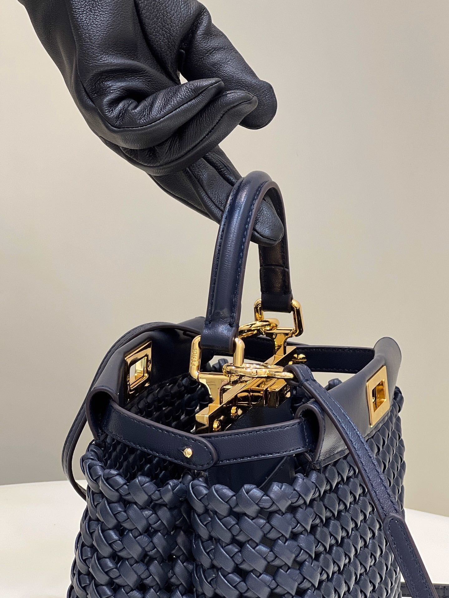 FENDI Peekaboo Handwoven Leather Handbag