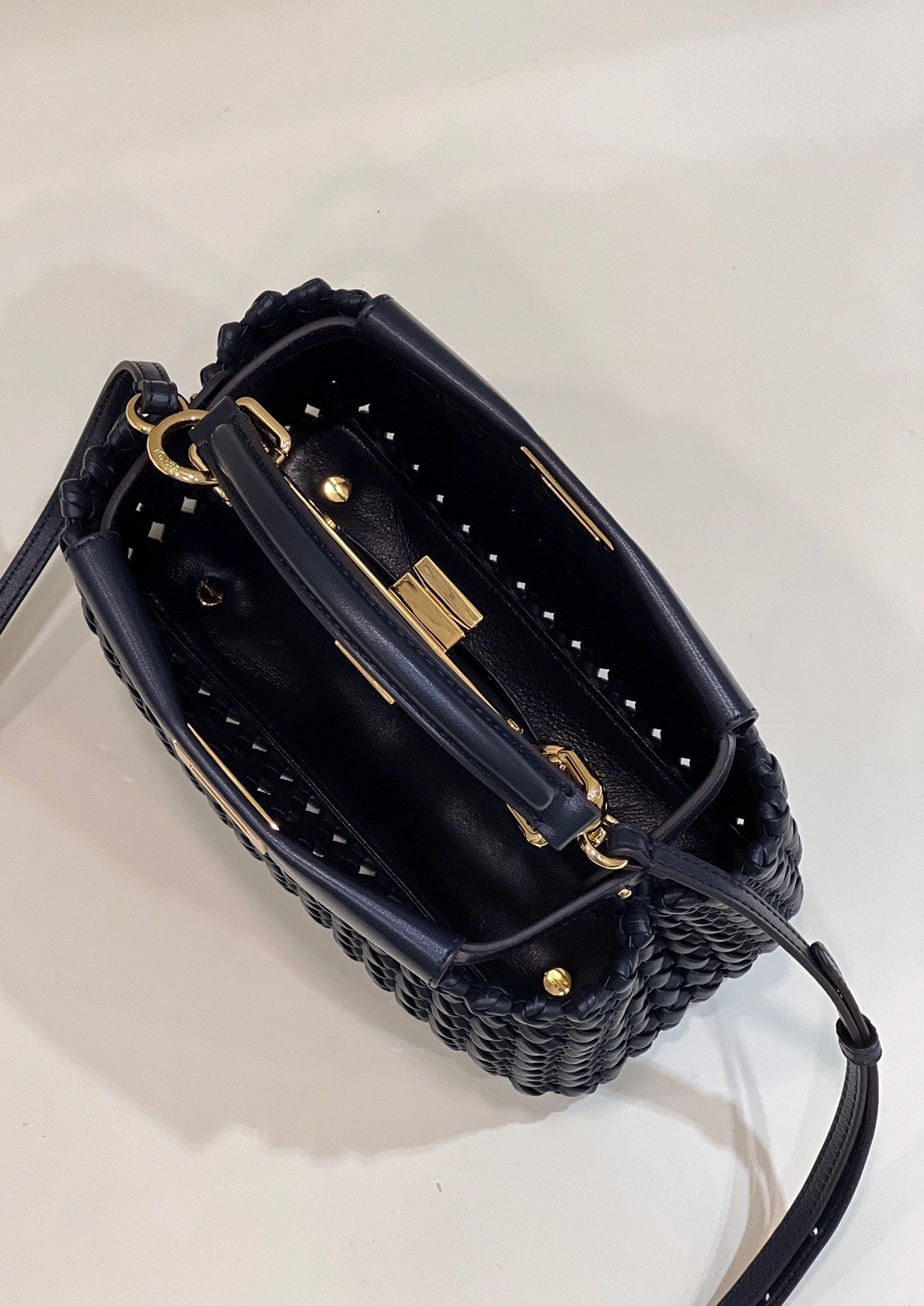 FENDI Peekaboo Handwoven Leather Handbag
