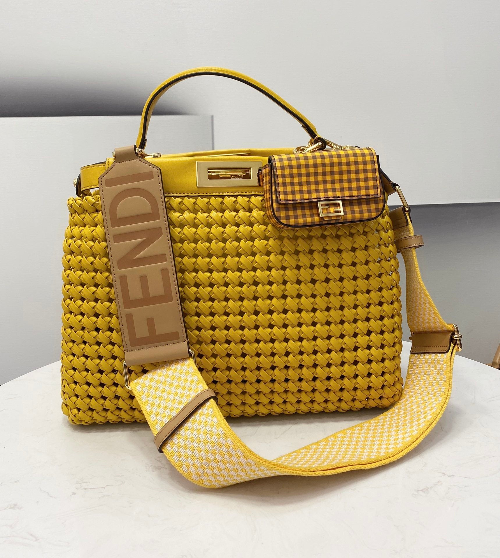 FENDI Peekaboo Handwoven Lambskin Runway Handbag
