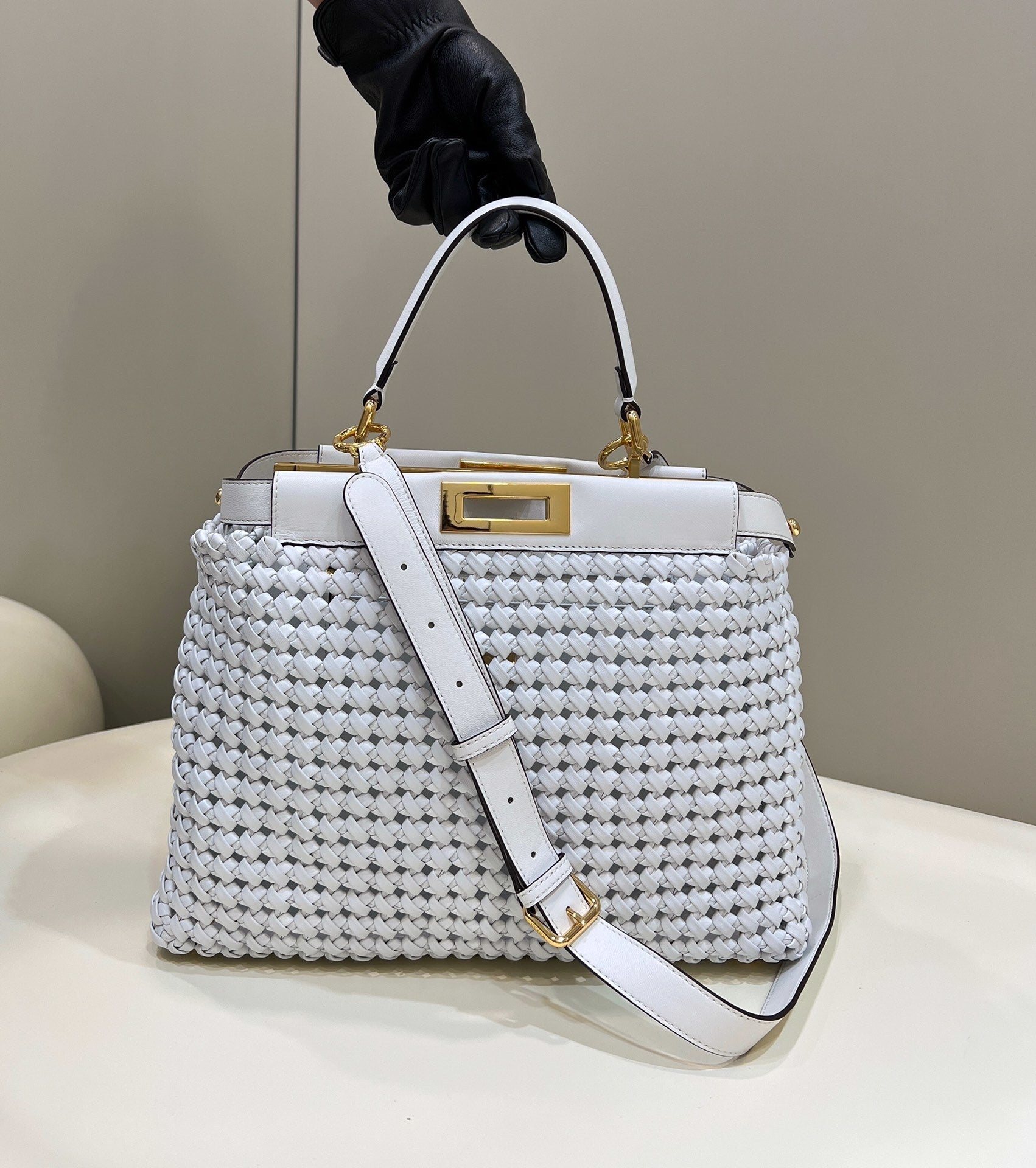 FENDI Peekaboo Handwoven Lambskin Runway Handbag