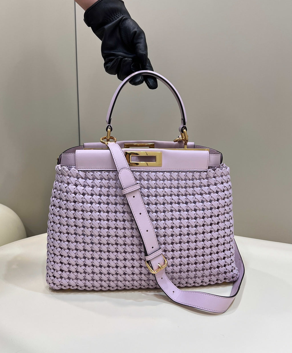 FENDI Peekaboo Handwoven Lambskin Runway Handbag