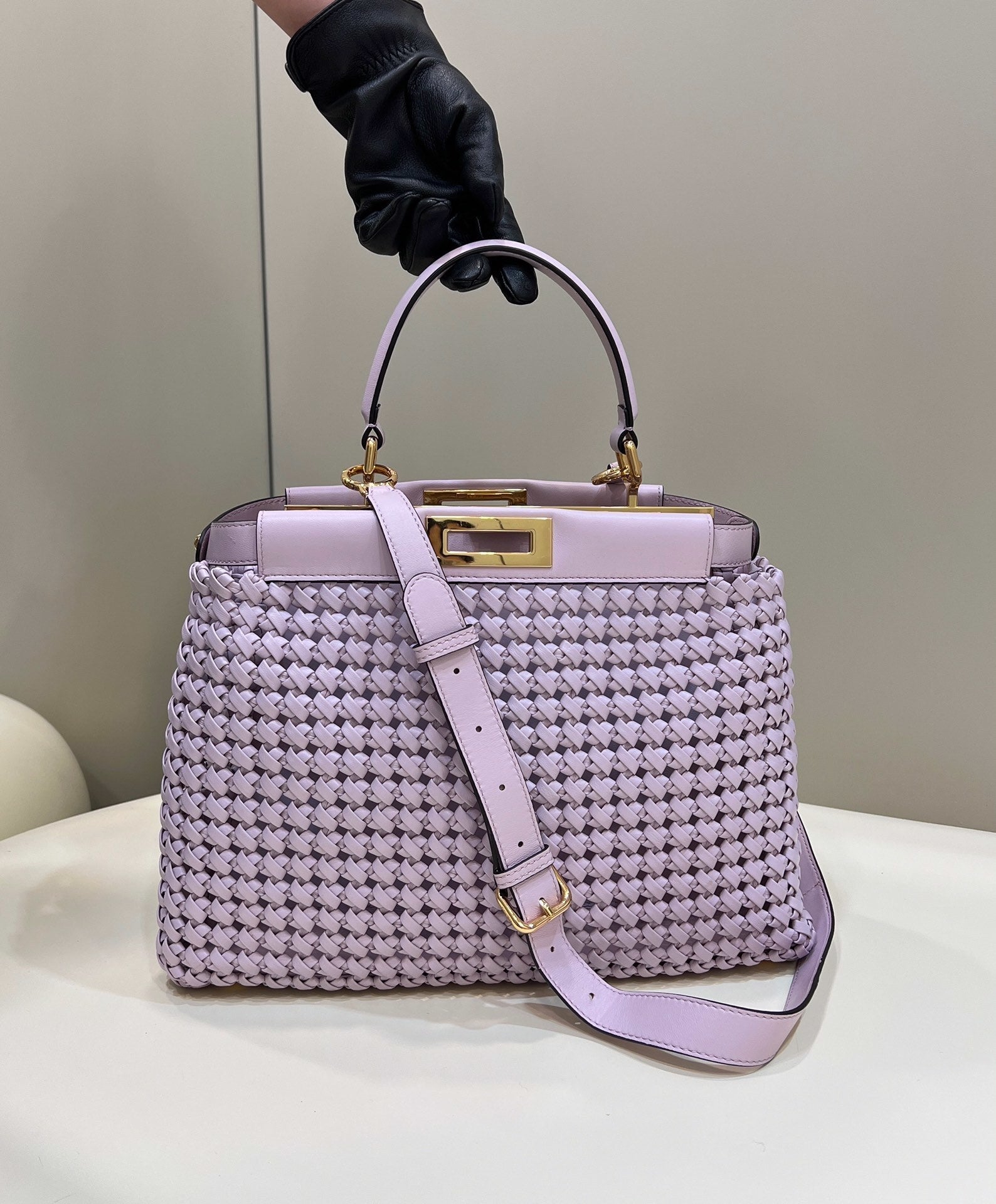 FENDI Peekaboo Handwoven Lambskin Runway Handbag