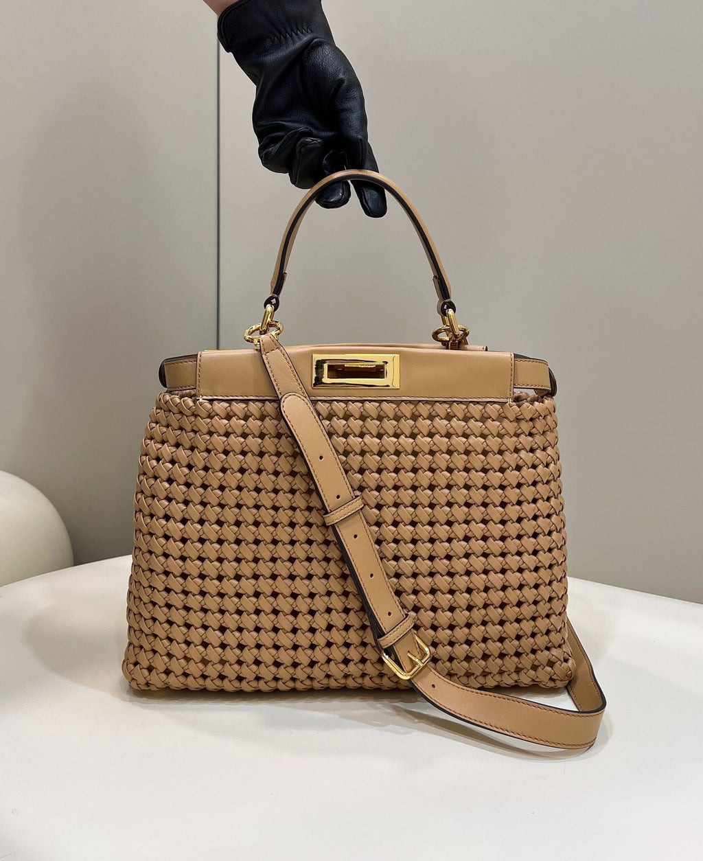 FENDI Peekaboo Handwoven Lambskin Runway Handbag