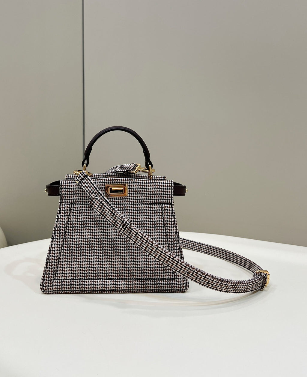FENDI Peekaboo Petit Houndstooth Handbag