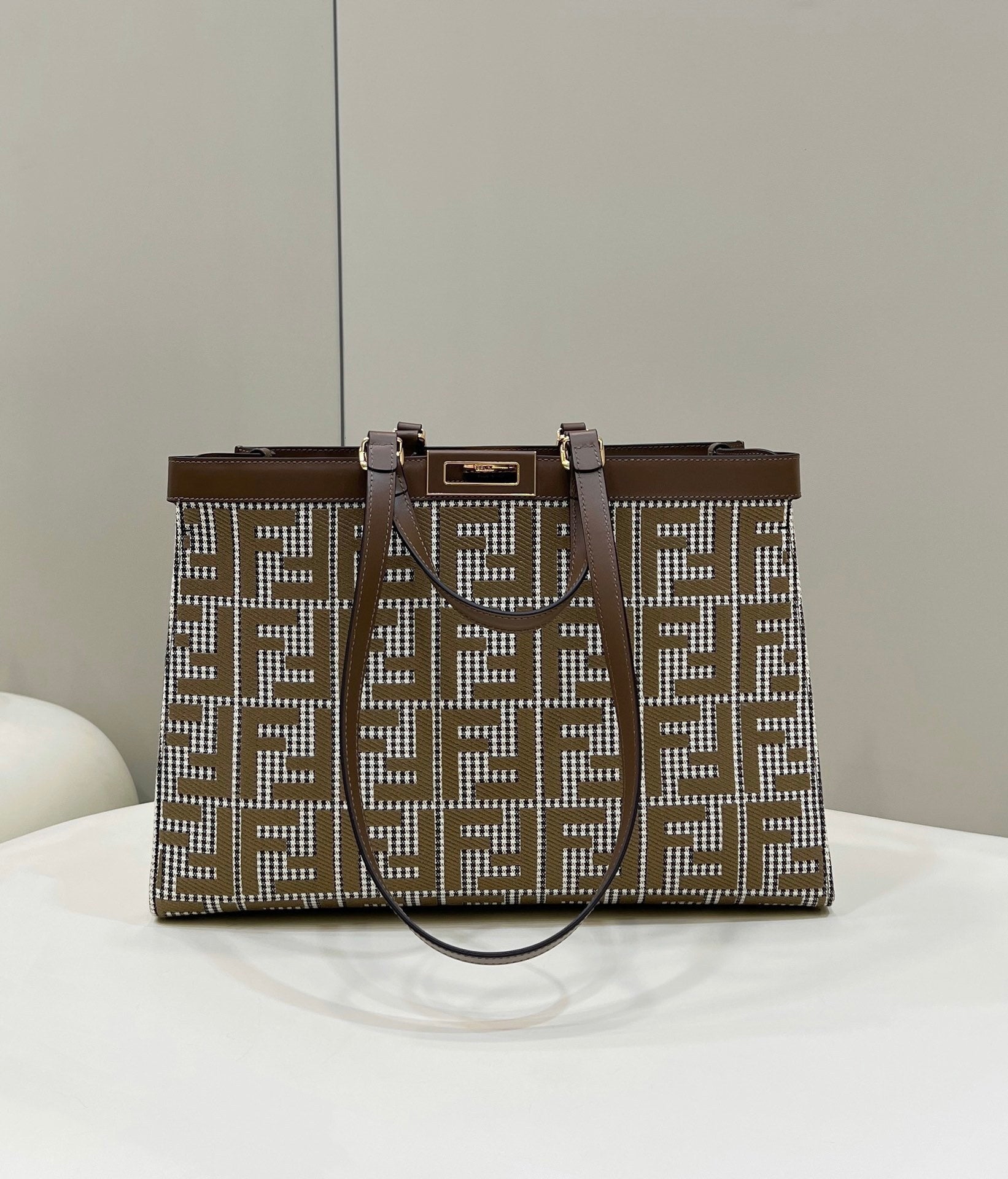 FENDI Houndstooth FF Embroidered Tote