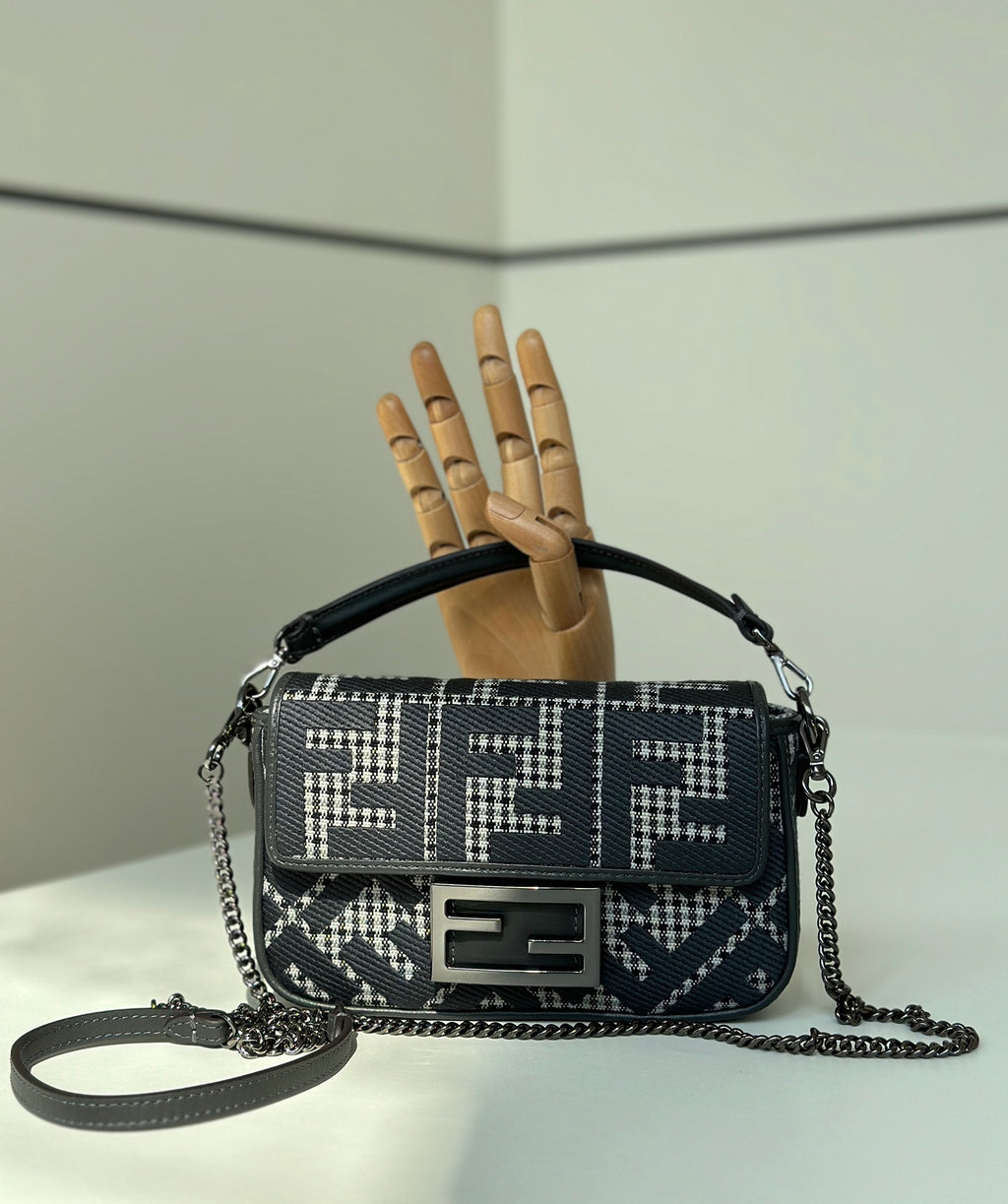 FENDI Houndstooth FF Mini Baguette