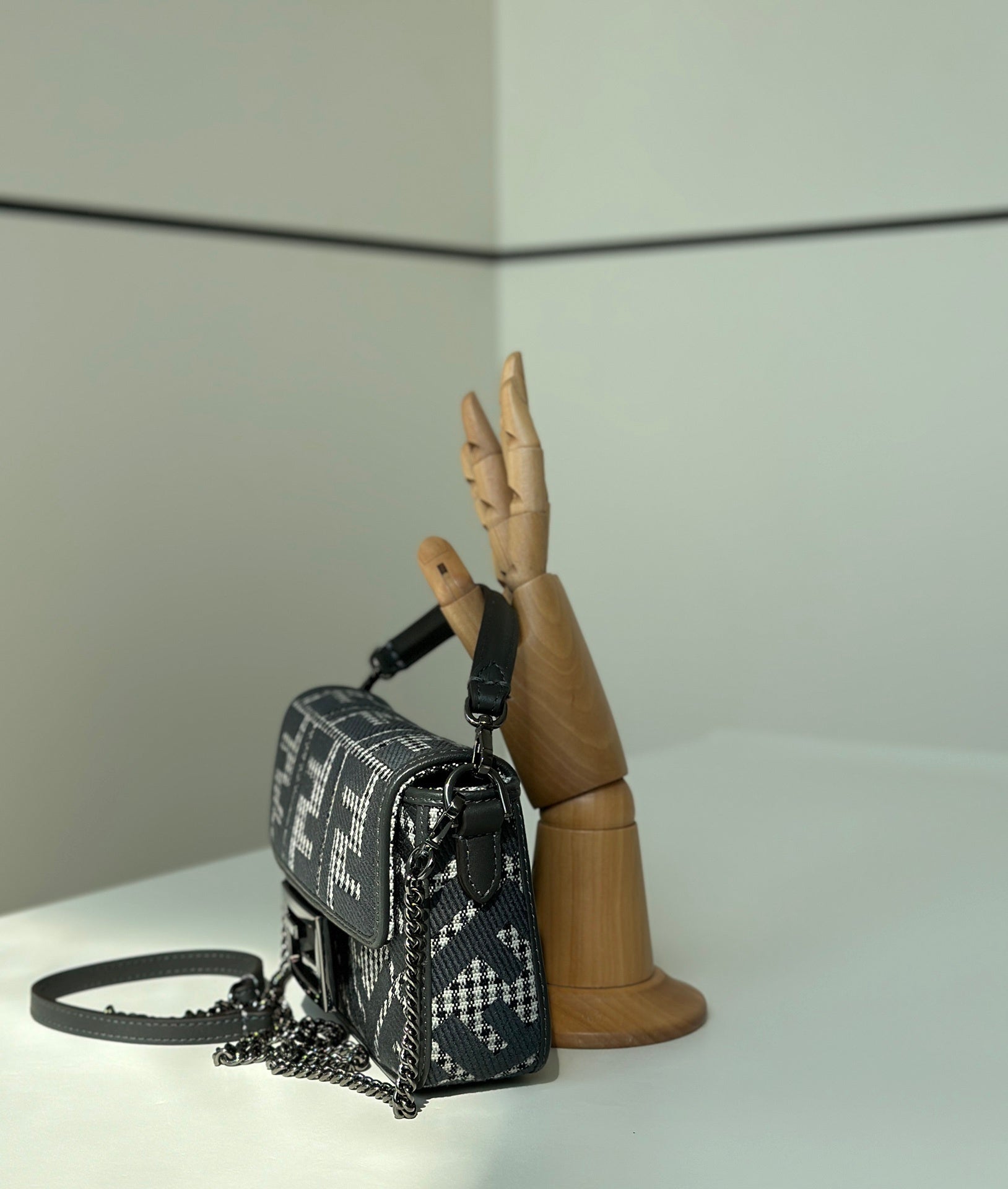 FENDI Houndstooth FF Mini Baguette