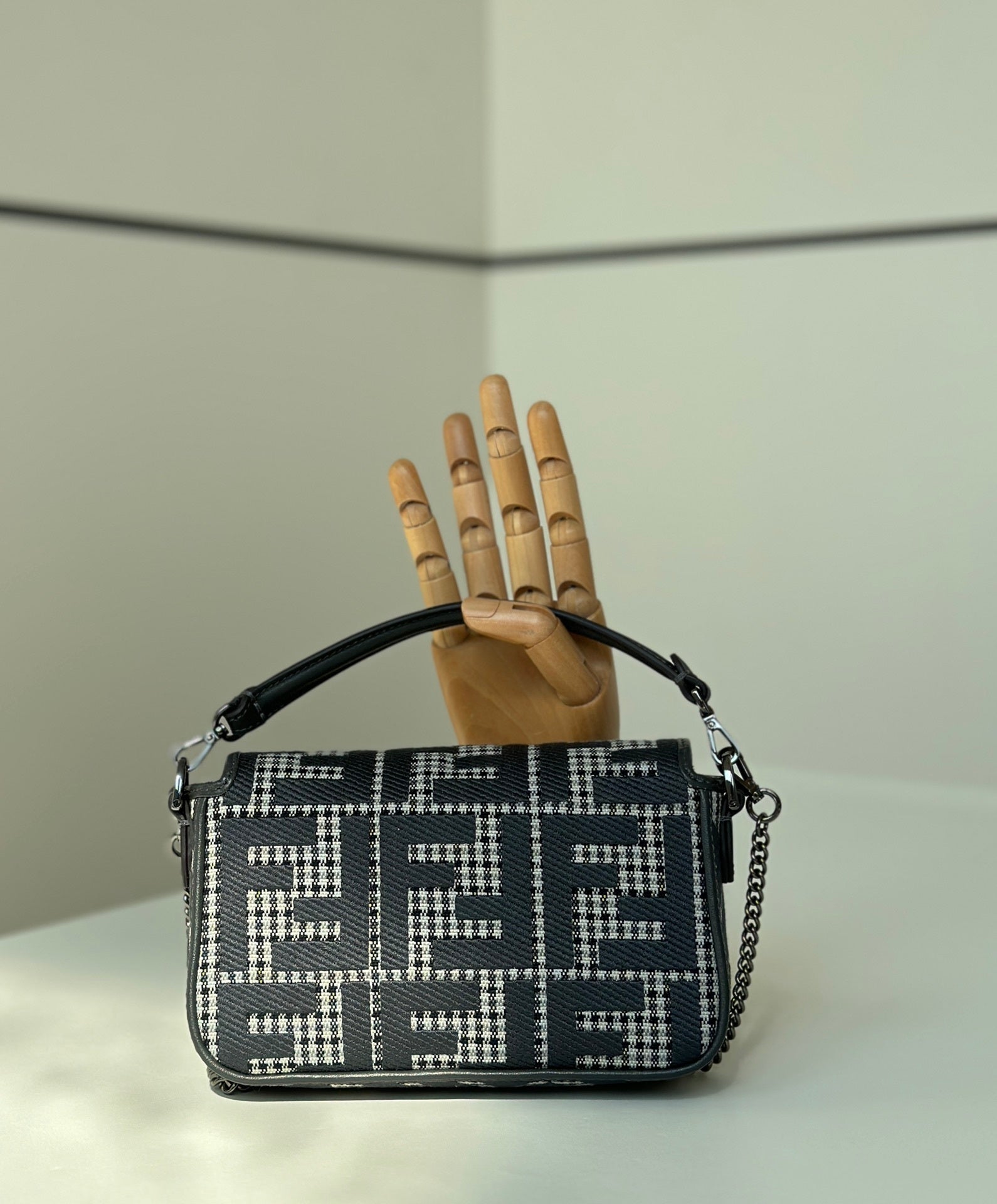 FENDI Houndstooth FF Mini Baguette