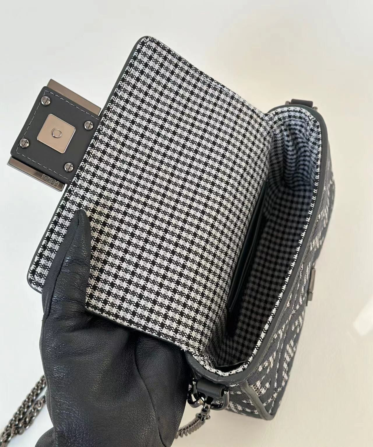 FENDI Houndstooth FF Mini Baguette