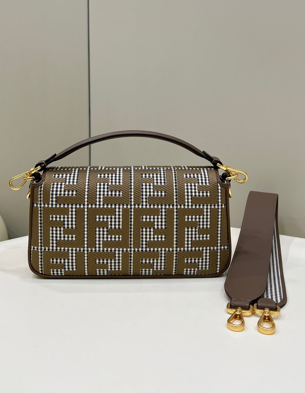 FENDI Houndstooth FF Baguette Handbag