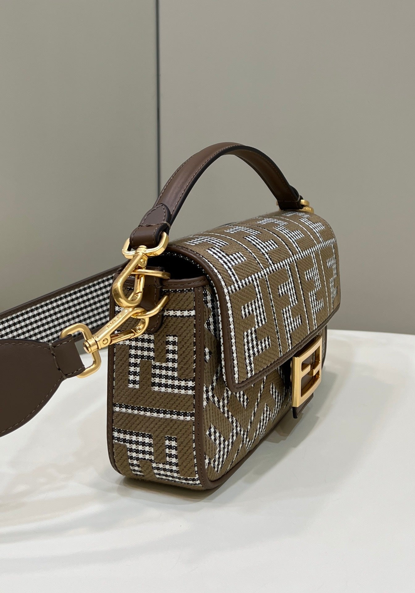 FENDI Houndstooth FF Baguette Handbag