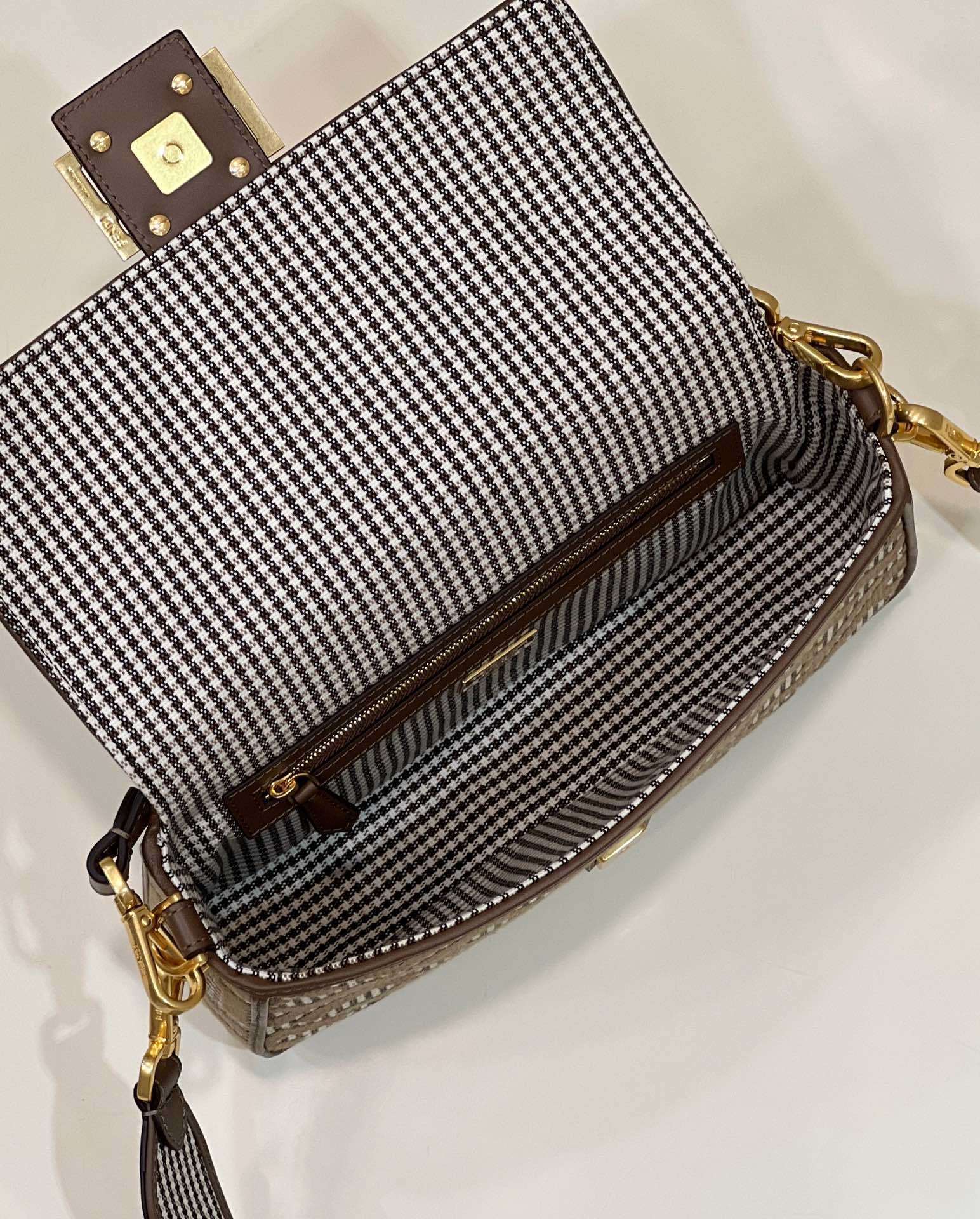 FENDI Houndstooth FF Baguette Handbag