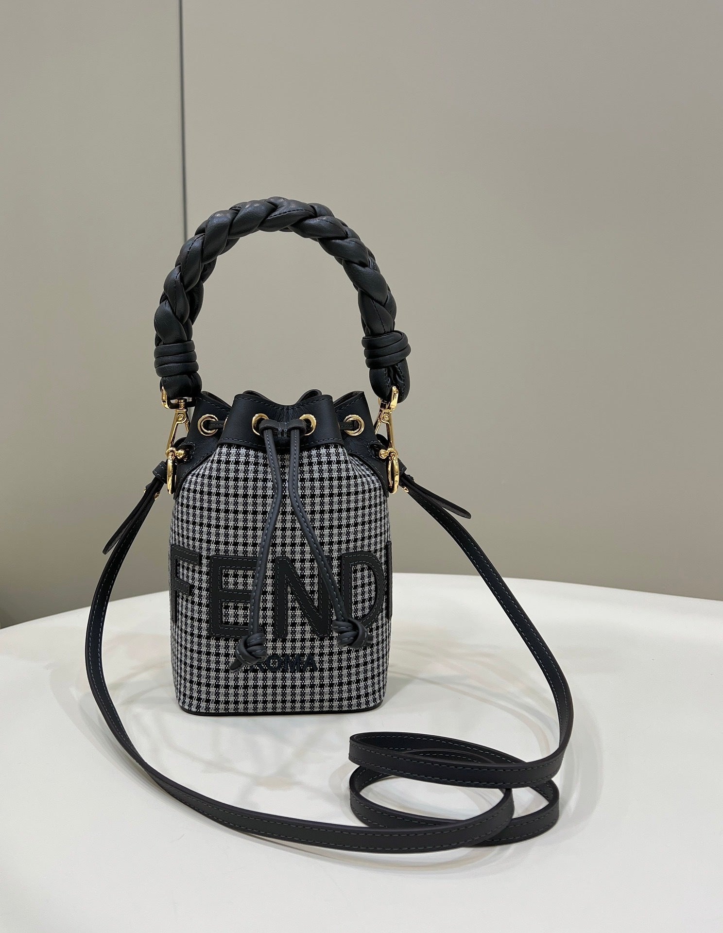FENDI Houndstooth Mini Bucket Bag