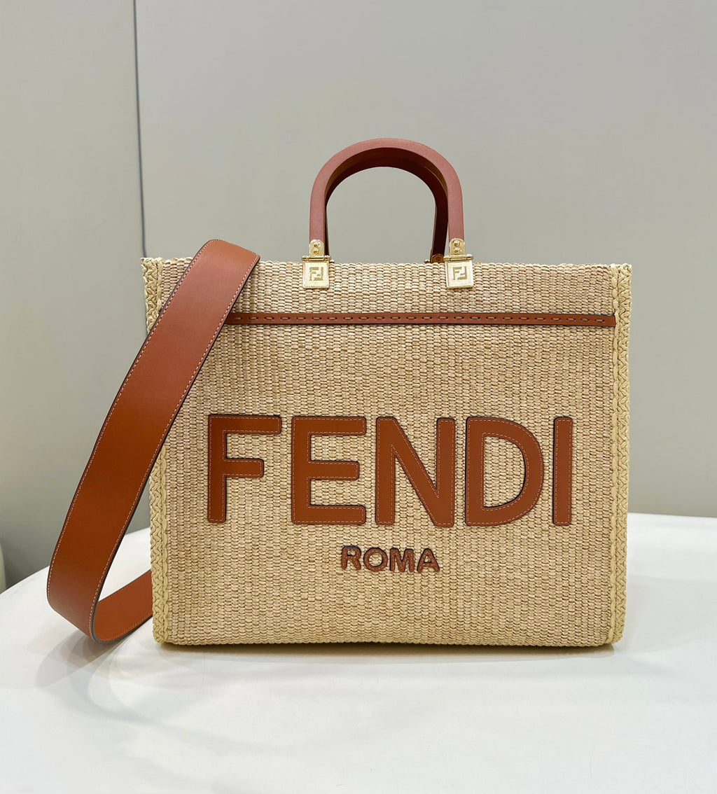 FENDI Sunshine Handwoven Raffia Tote